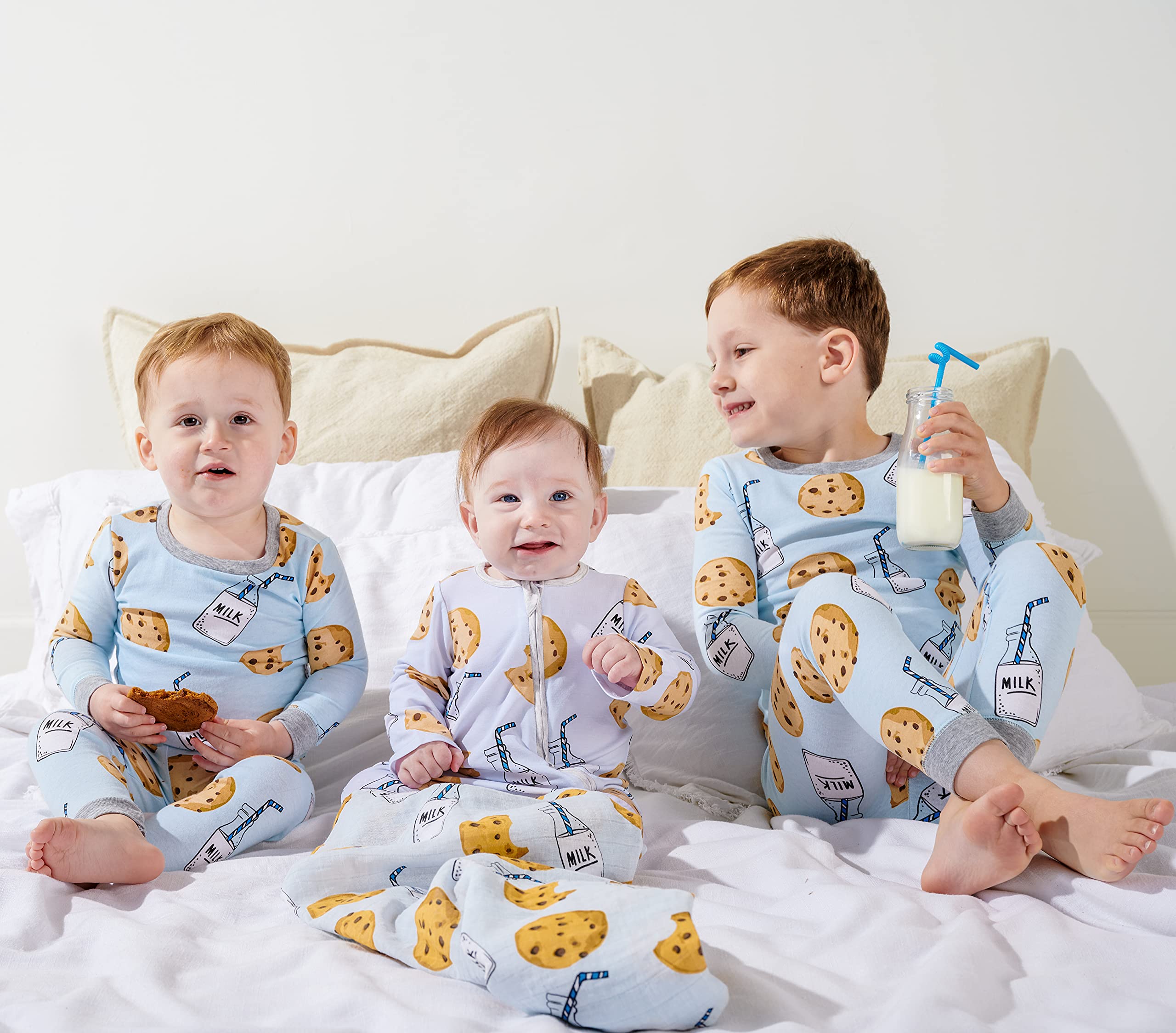 Mud Pie Muslin Swaddle Blanket - Milk and Cookies Blue Baby Wrap - Soft Breathable Cotton for Newborns, Infants & Toddlers - Perfect for Swaddling, Nursing, Stroller & Photo Shoots