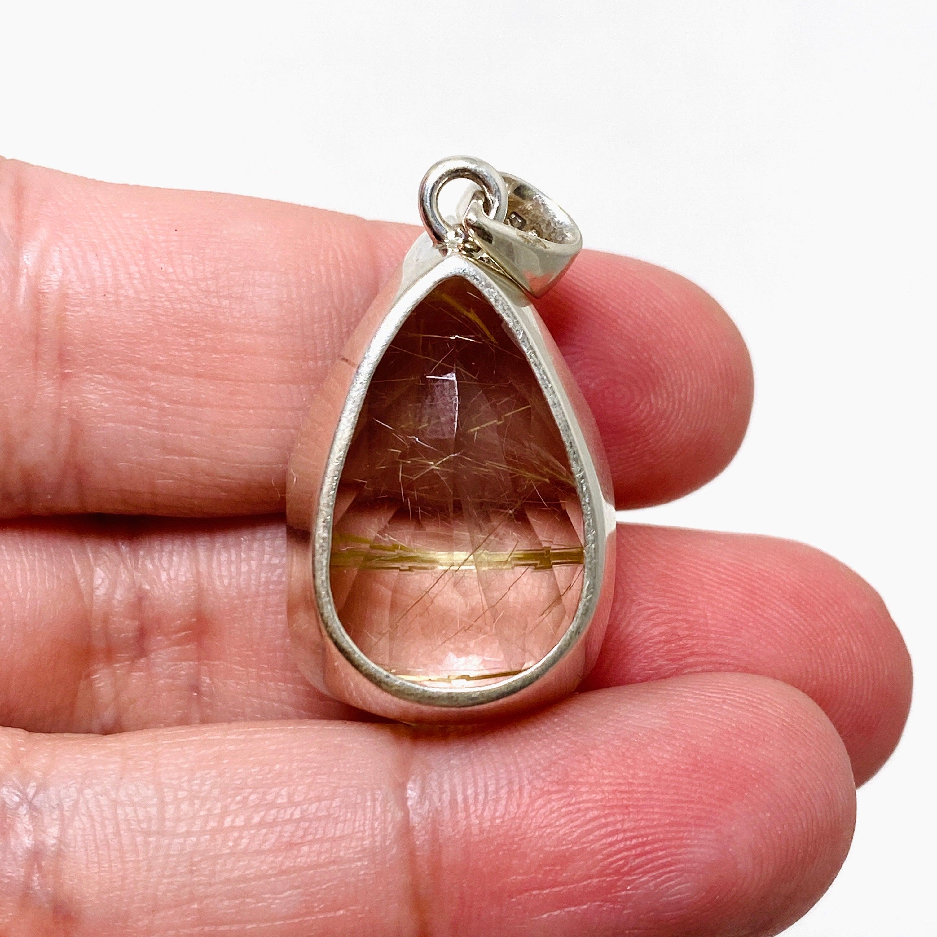 Natural Rutilated Quartz Faceted Teardrop Pendant Necklace - Elegant Golden Needle Inclusions - Perfect for Spiritual Healing, Meditation & Boho Jewelry Collection