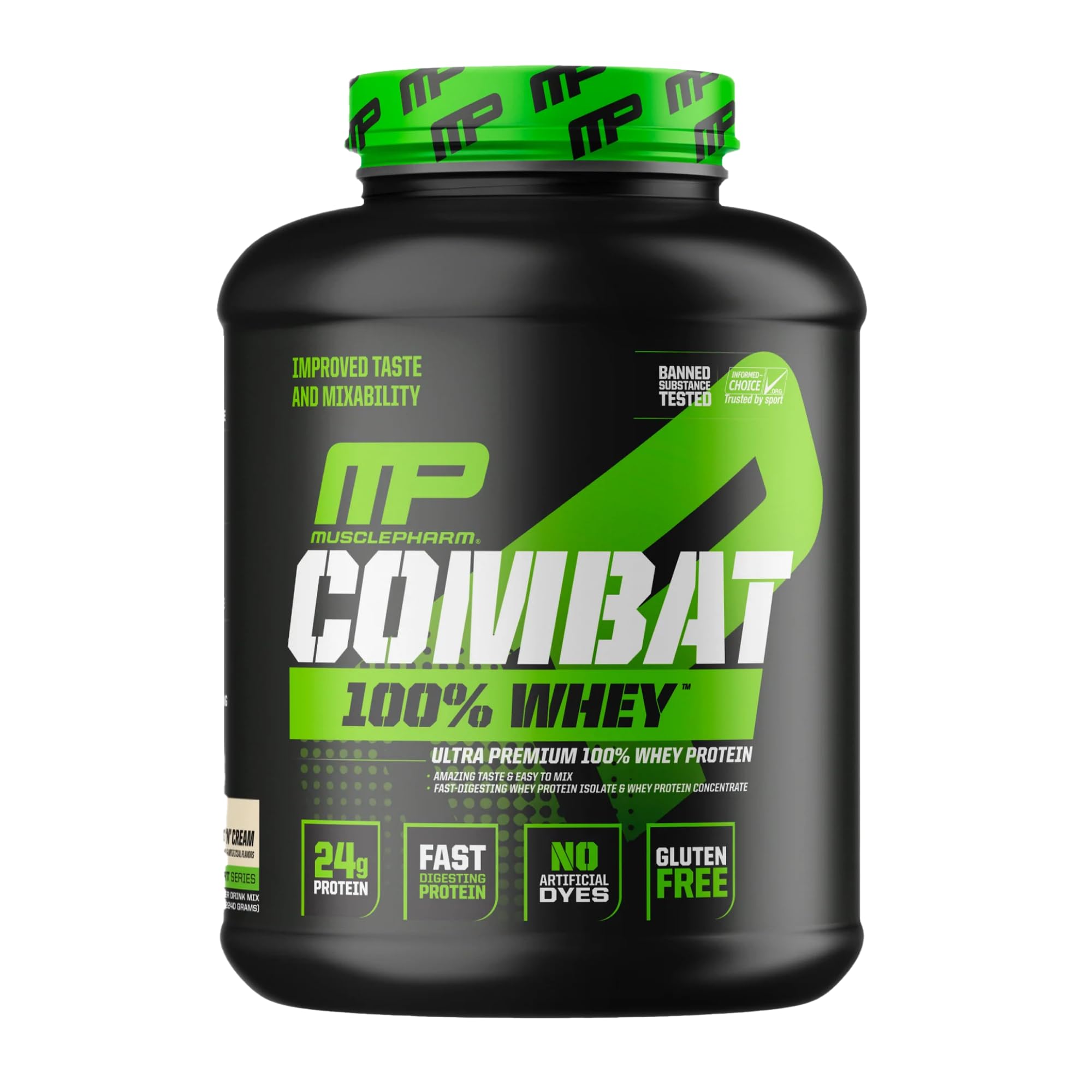 MusclePharm Combat 100% Whey Protein Powder - Cookies ‘N’ Cream Flavor - 5 lb (70 Servings) - Gluten Free for Gym Workouts & Muscle Recovery - Ideal for Post-Workout Shakes & Healthy Breakfast Smoothies