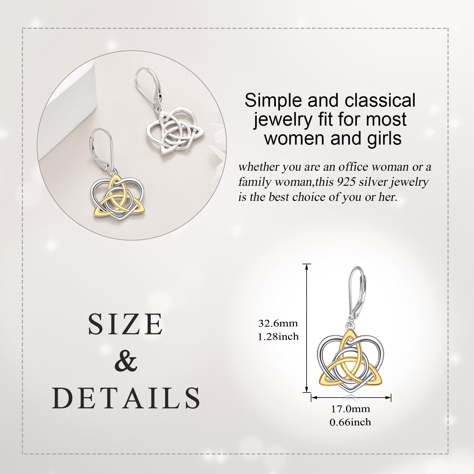 Sterling Silver Celtic Knot Dangle Earrings with Love Heart Drop - Irish Inspired Jewelry for Women & Girls | Perfect Christmas Gift, Birthday Present & St. Patrick's Day Accessory