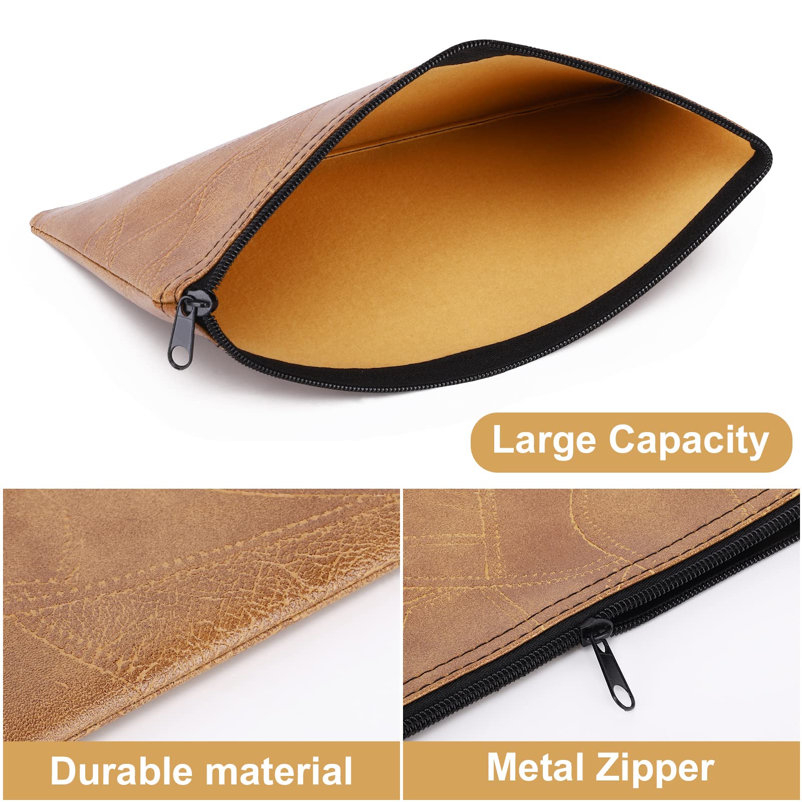 4pcs PU Leatherette Zippered Money Bags for Cash, Coins & Cosmetics - Travel & Retail Use
