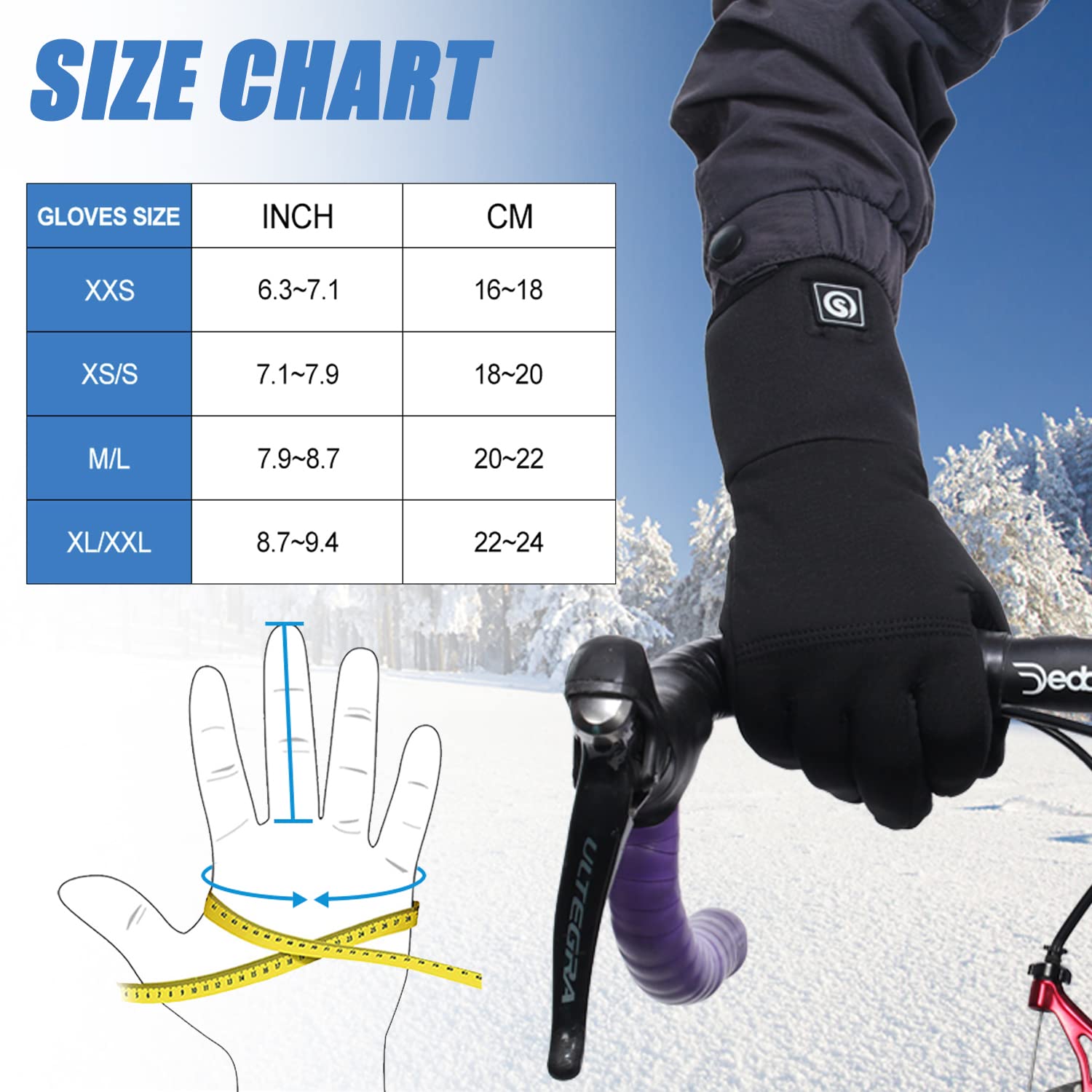 SAVIOR HEAT Rechargeable Electric Heated Gloves for Men & Women - Ultra-Thin Battery-Powered Hand Warmers with Touchscreen Compatibility - Winter Thermal Gloves for Skiing, Hiking, Motorcycling & Outdoor Activities (Black)
