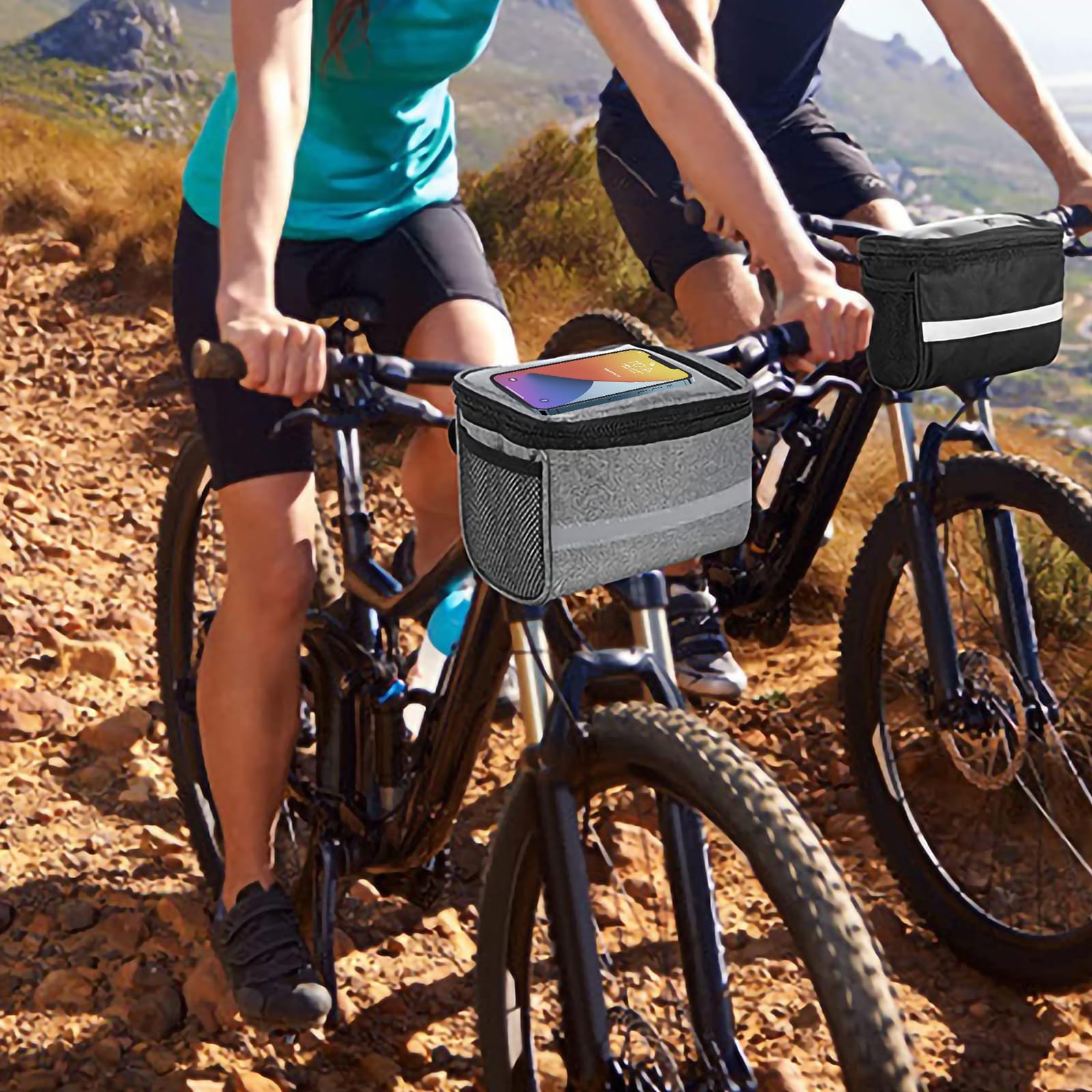 Reflective Bike Frame Bag - Waterproof Bicycle Handlebar Storage Pouch with Phone Holder for Outdoor Hiking, Cycling & Commuting (8.46x5.31x6.49 inches, Gray) - Perfect for Road Bikes, Mountain Bikes & Urban Cycling Accessories