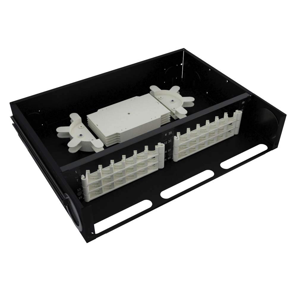 2U Rack Mount Fiber Enclosure - 48 Port Cable Management Tray with LC/SC Couplers - Black | Ideal for Data Center, Server Room & Network Cabinet Organization