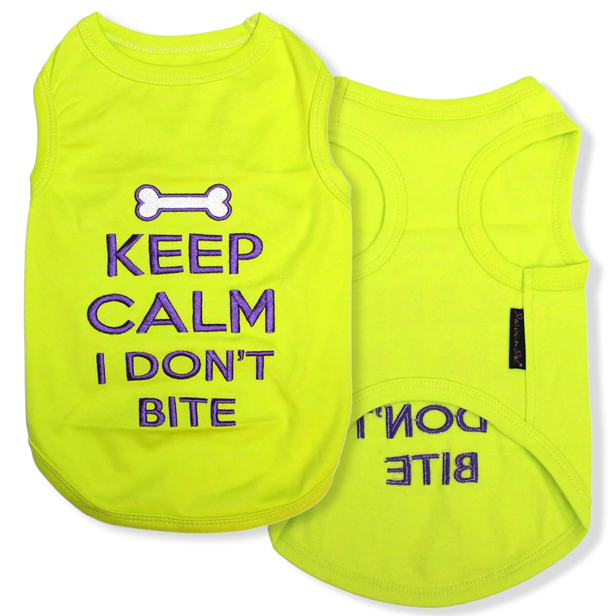 Parisian Pet Dog T-Shirt - Embroidered 'Keep Calm I Don't Bite' Sleeveless Vest - Breathable Lightweight Dog Clothes for Small Breeds (XS) - Machine Washable Puppy Apparel - Perfect for Walks, Park Visits & Photo Shoots