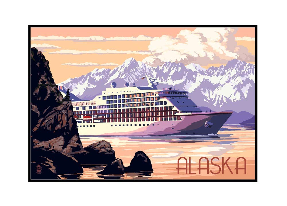 Alaska Cruise Ship Sunset Wall Art - 36x24 Framed Gallery Wrapped Canvas Painting - Perfect for Living Room, Bedroom & Office Decor