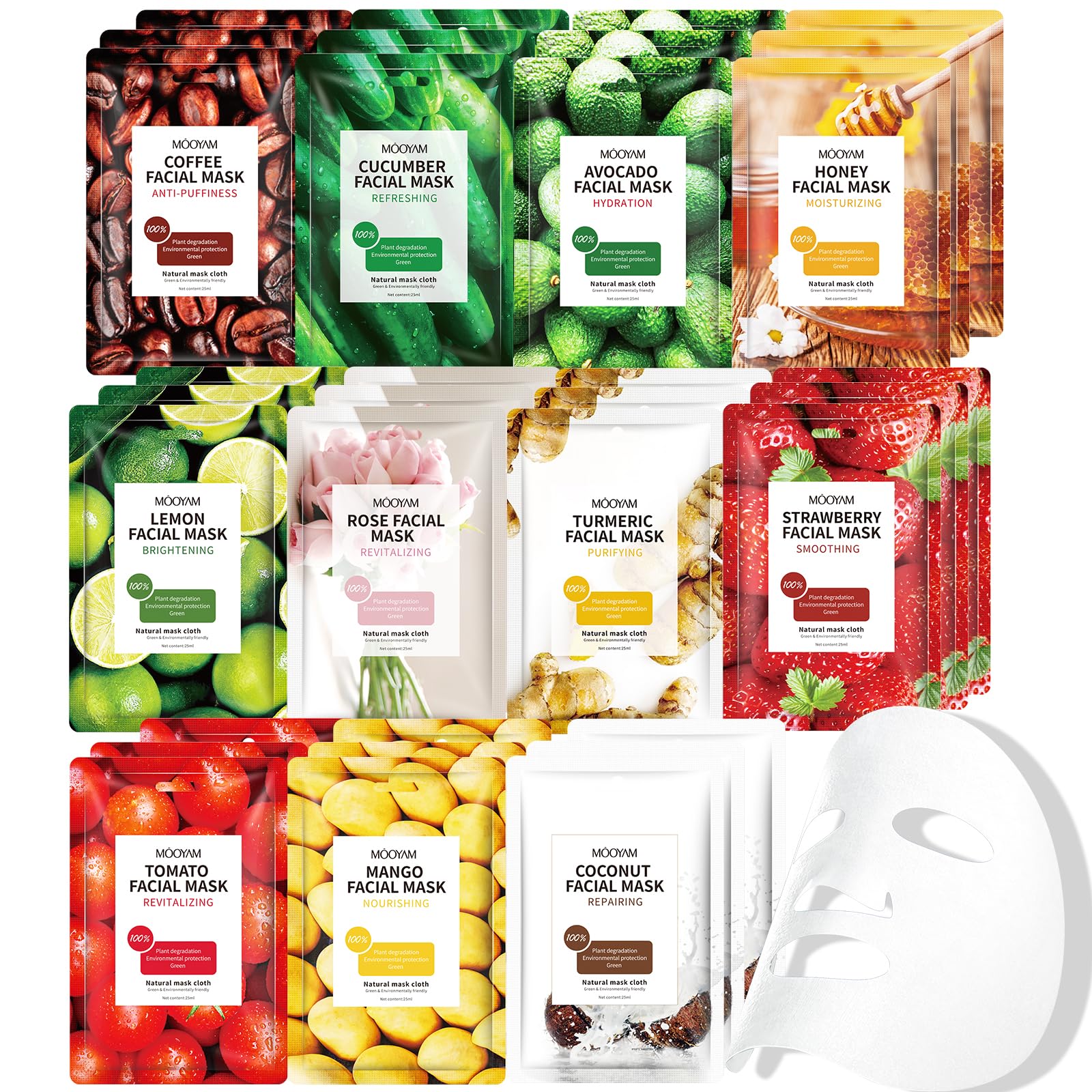 Premium Organic Collagen Face Mask - 33 Sheet Skincare Set for Hydrating, Moisturizing, Brightening & Soothing | All Skin Types | Perfect for Spa Nights, Travel & Daily Skincare Routine