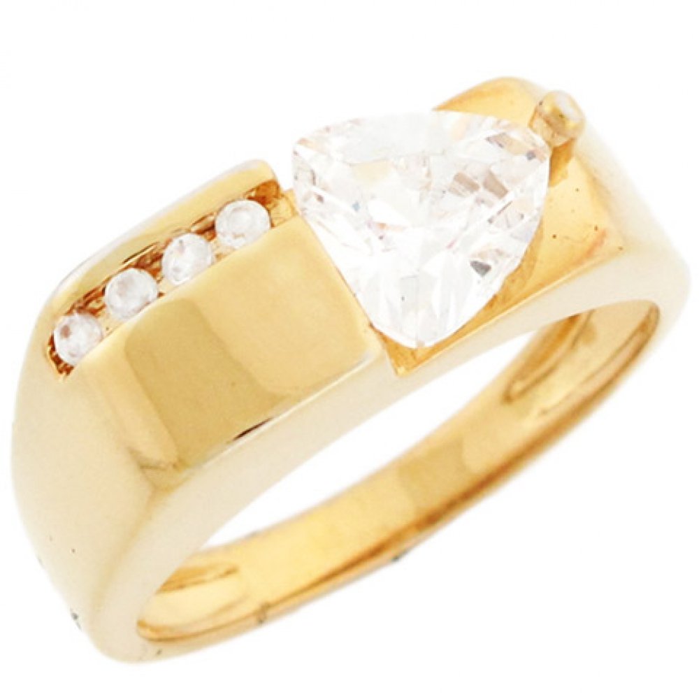 14K Yellow Gold Trillion CZ Ring with Channel Set Round Accents - Jewelry Wholesale Liquidation - Perfect for Bridal, Engagement, Anniversary & Everyday Elegance