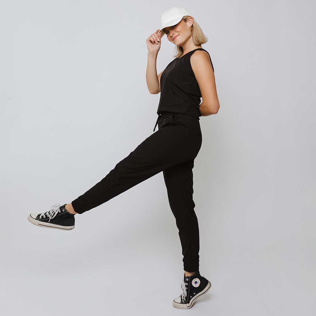 Black Tank Jumpsuit for Women - Sleeveless Romper with Pockets | Casual Summer Outfit for Beach, Travel & Streetwear