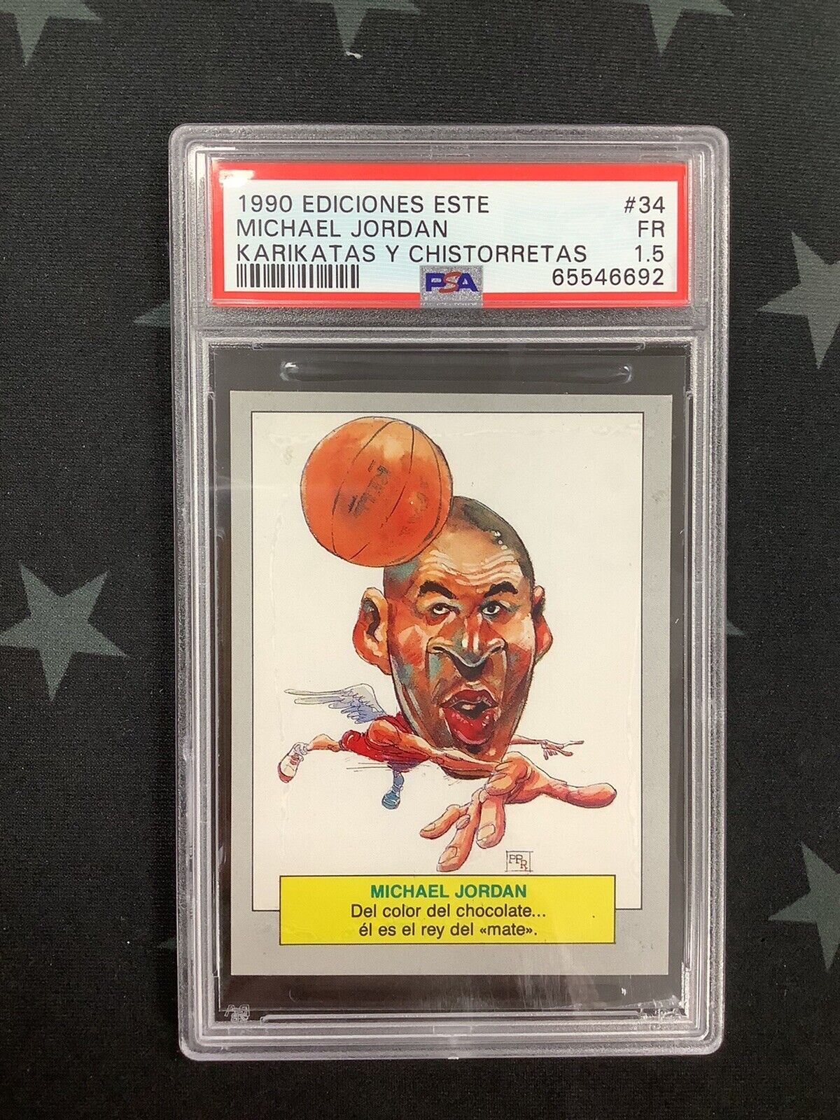Vintage 1990 Ediciones Este Michael Jordan Karkatas y Chistorretas Sticker PSA 1.5 - Rare Collectible for Basketball Fans & Memorabilia Enthusiasts - Perfect for Display, Trading, and Sports Collections
