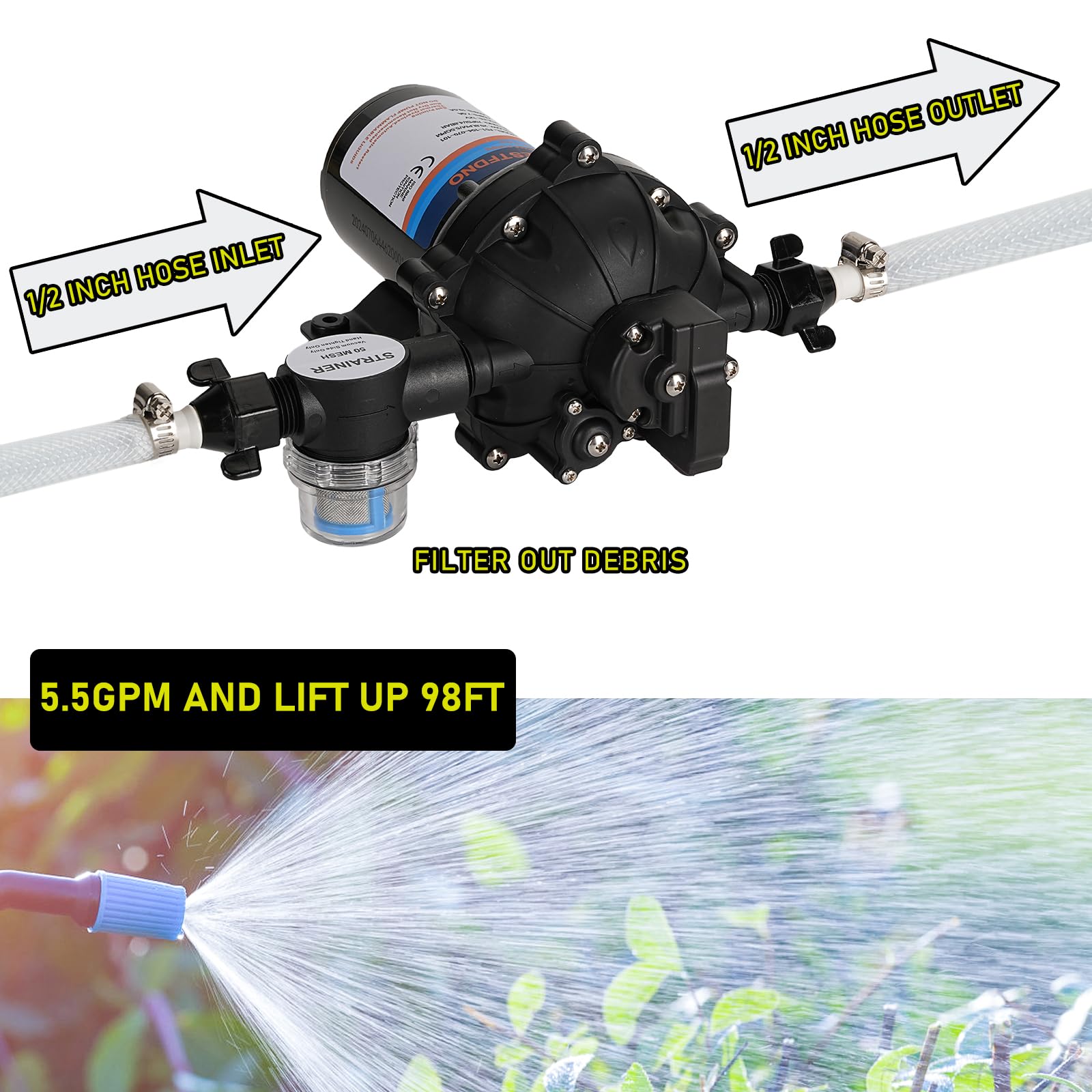 12V DC RV Fresh Water Pump - 6.5GPM 70PSI Heavy Duty Diaphragm Pump with Self-Priming & Pressure Switch for RV, Marine, Camping | Perfect for Caravan Water Systems, Yacht Plumbing & Off-Grid Living