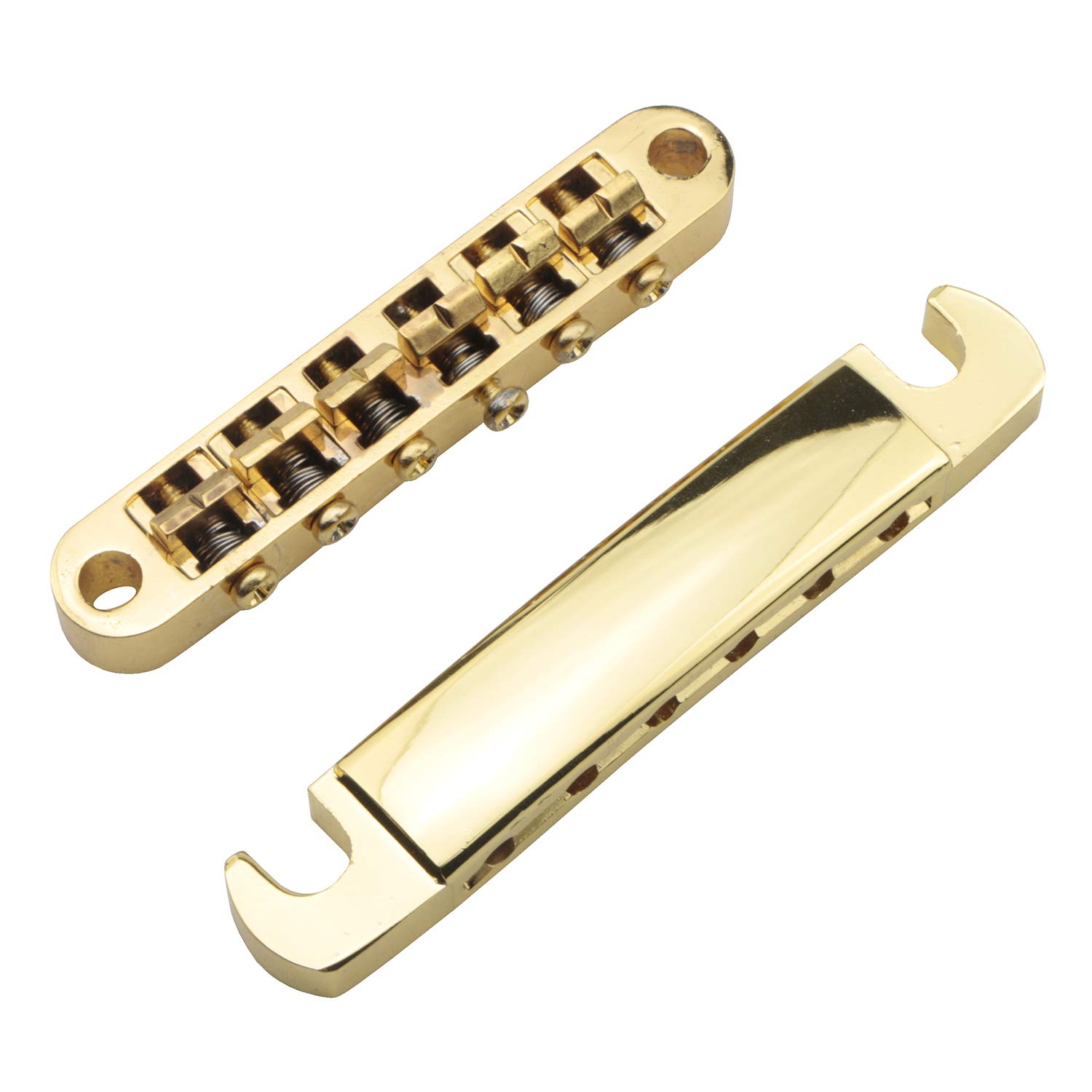 Premium Gold Electric Guitar Tune-O-Matic Roller Saddle Bridge & Tailpiece Set with Studs - Replacement Parts for Les Paul & SG Style Guitars - Perfect for Guitar Upgrades, Repairs, and Professional Performances