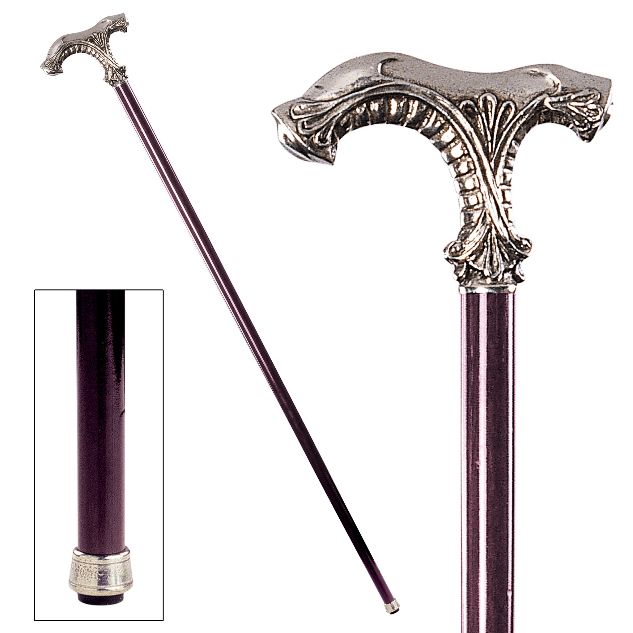 Design Toscano Pewter Walking Cane - Elegant Handcrafted Walking Stick for Men & Women - Perfect for Hiking, Fashion Accessory, or Collector's Item