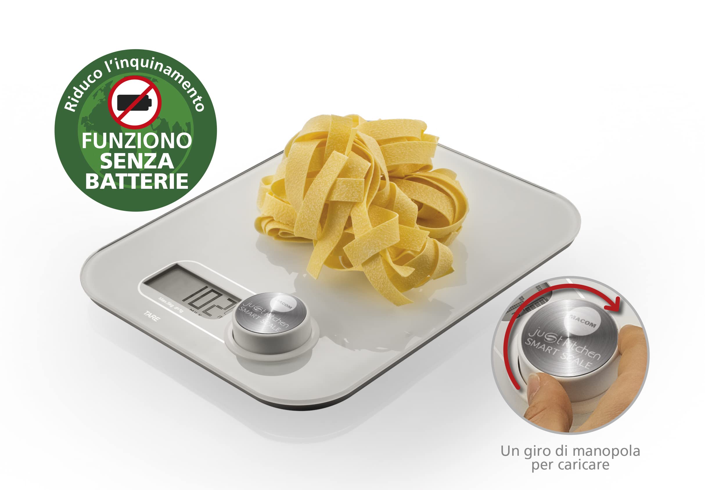MACOM Just Kitchen 868 Smart Food Scale - Digital Kitchen Scale with No Batteries Needed, White - Perfect for Baking, Cooking & Meal Prep