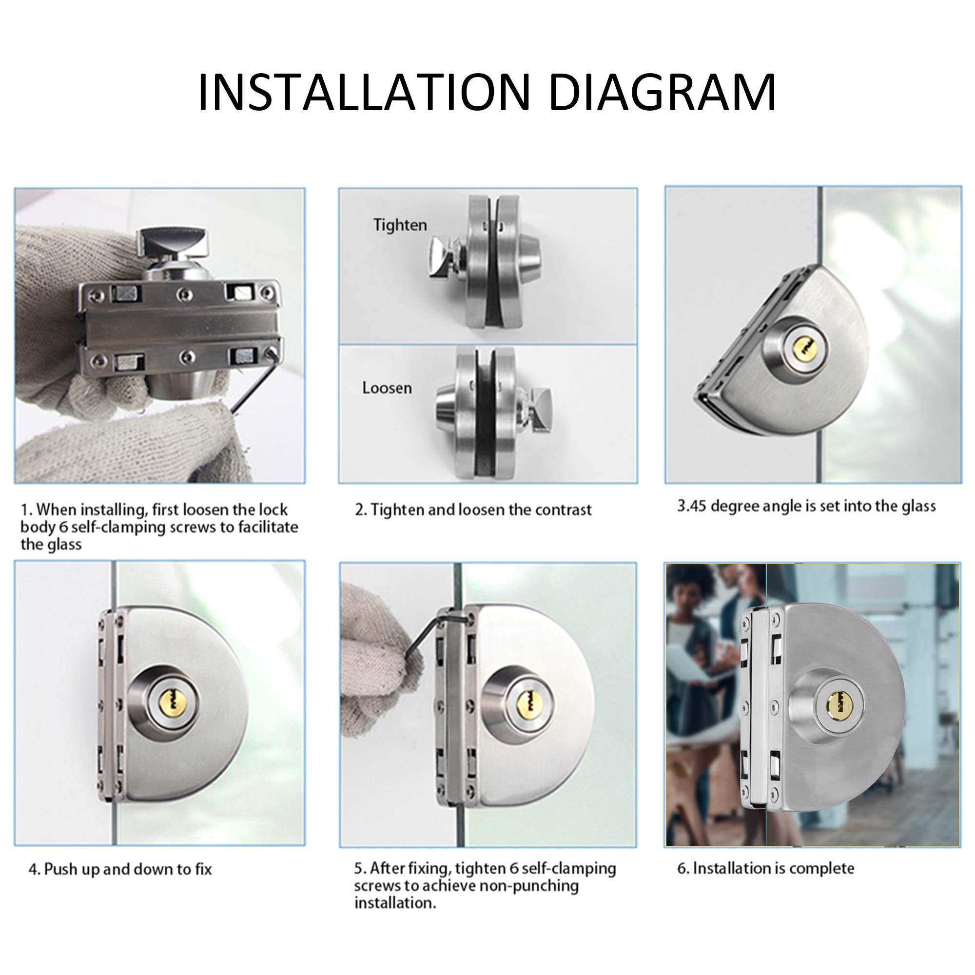 Stainless Steel Glass Door Lock for 10-12mm Glass - Office & Home Use