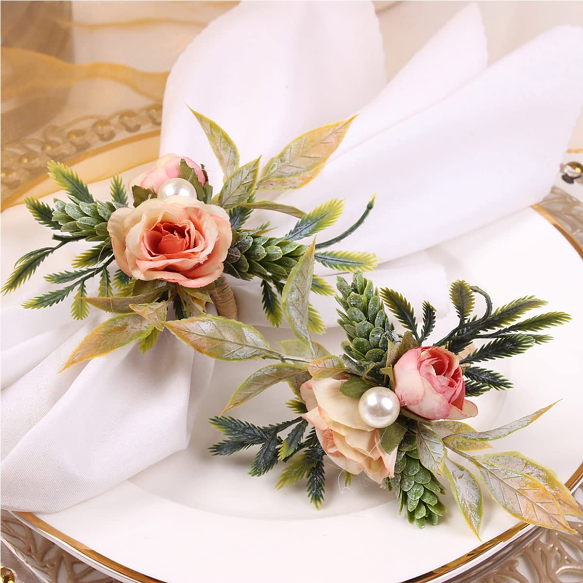 Set of 6 Floral Napkin Rings - Handmade Rose Vine Design Napkin Holders for Spring Table Decor | Perfect for Weddings, Dinner Parties & Holiday Table Settings