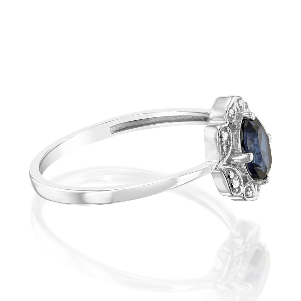 0.50 Carat Lab-Created Blue Sapphire & Diamond Oval Ring in 9K White Gold | Elegant Engagement, Wedding, Anniversary Gift for Her