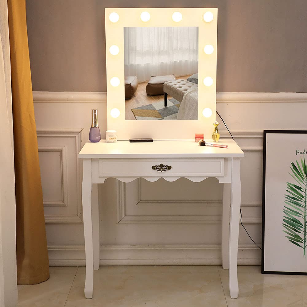 Lighted Makeup Vanity Set with Mirror - Large Storage Vanity Table with Lights, White Makeup Desk for Bedroom | Perfect for Beauty Routines & Dressing Areas