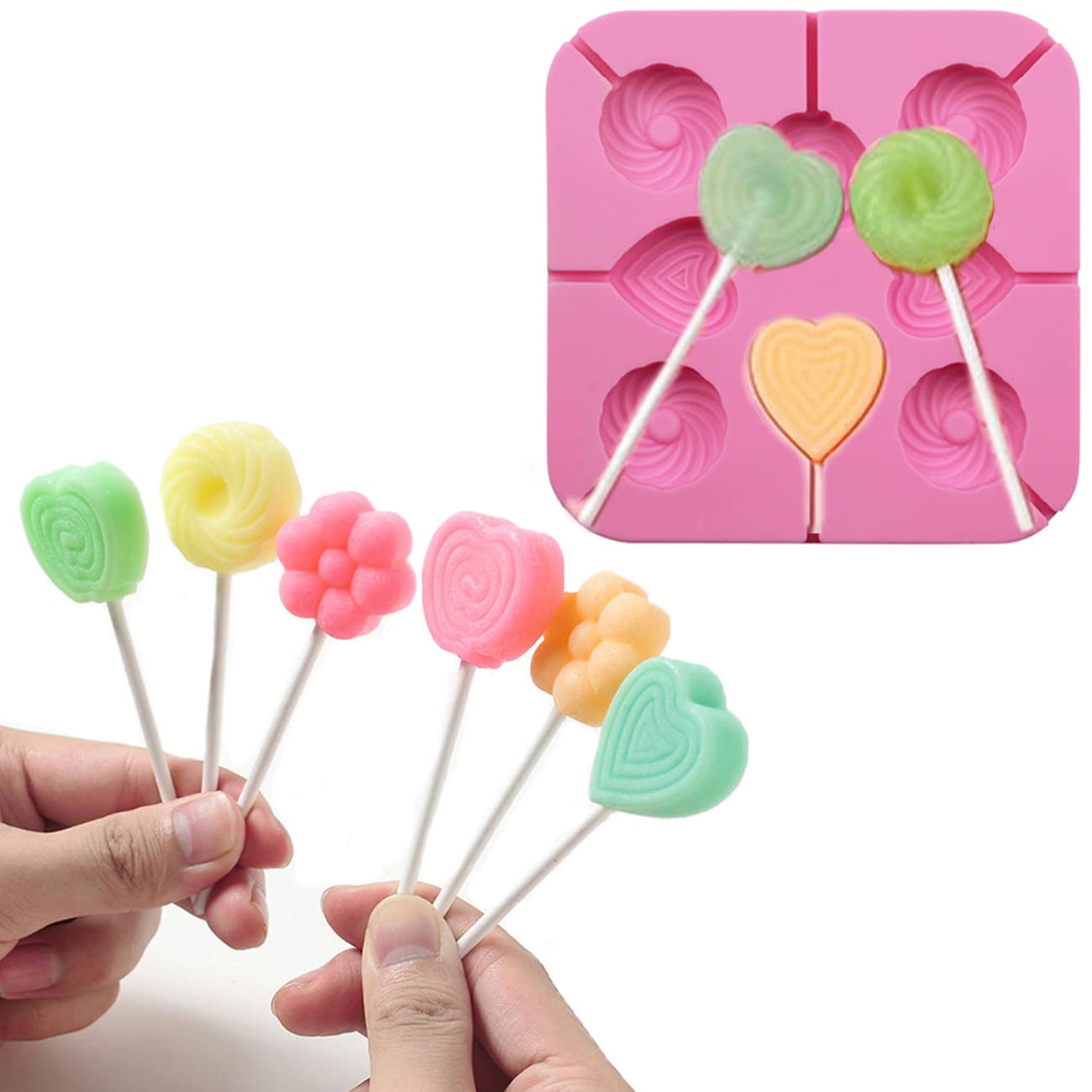 2Pcs Heart-Shaped Silicone Lollipop Molds - 8 Cavity Food Grade Chocolate & Hard Candy Molds with 40 Lollipop Sticks - Perfect for Valentine's Day, Birthday Parties, and DIY Candy Making