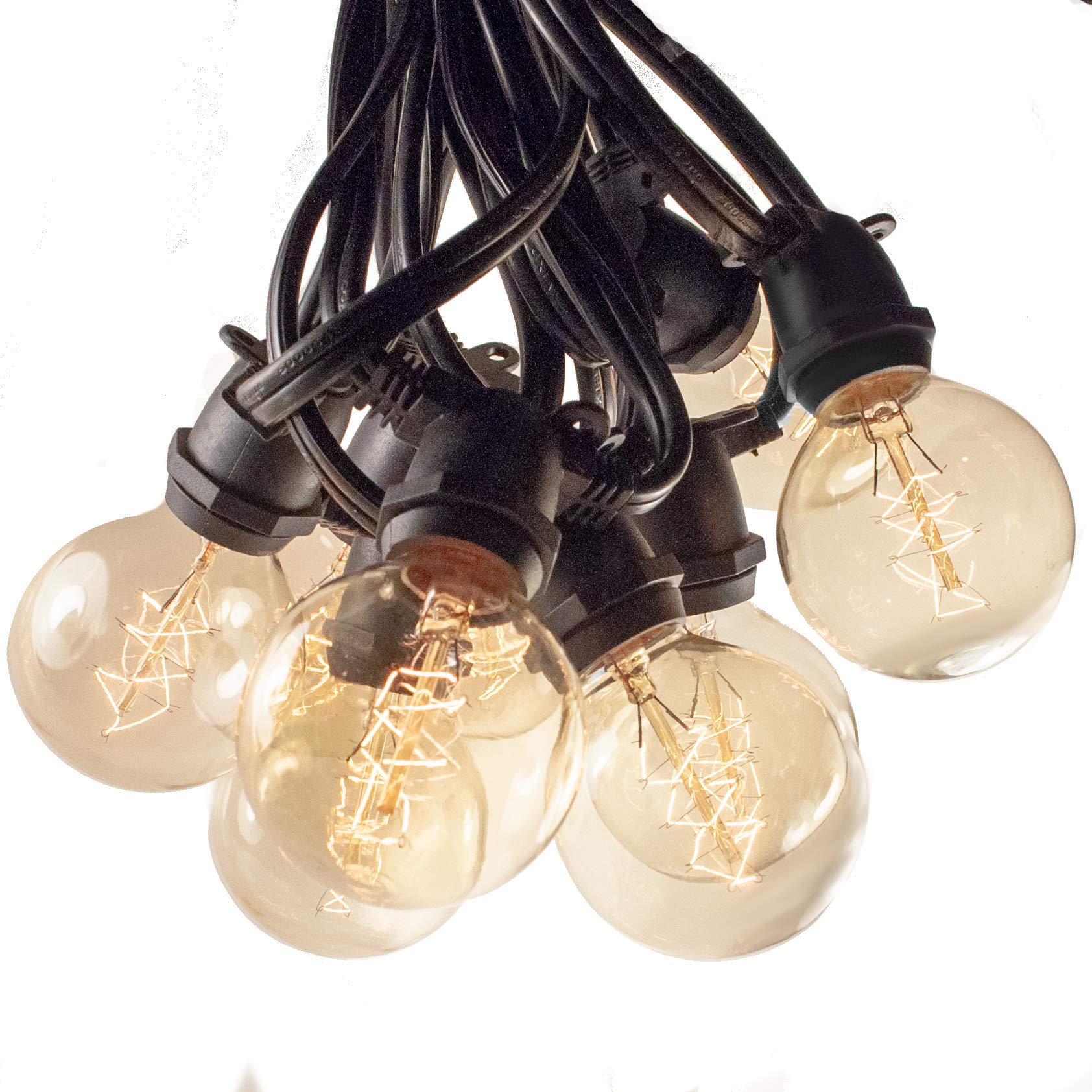 Commercial Edison Bulb Outdoor String Lights - 100 ft G50 Spiral Filament with Hand-Threaded Design & Black Weatherproof Wire | Perfect for Patio, Garden, Wedding, Cafe & Restaurant Decoration