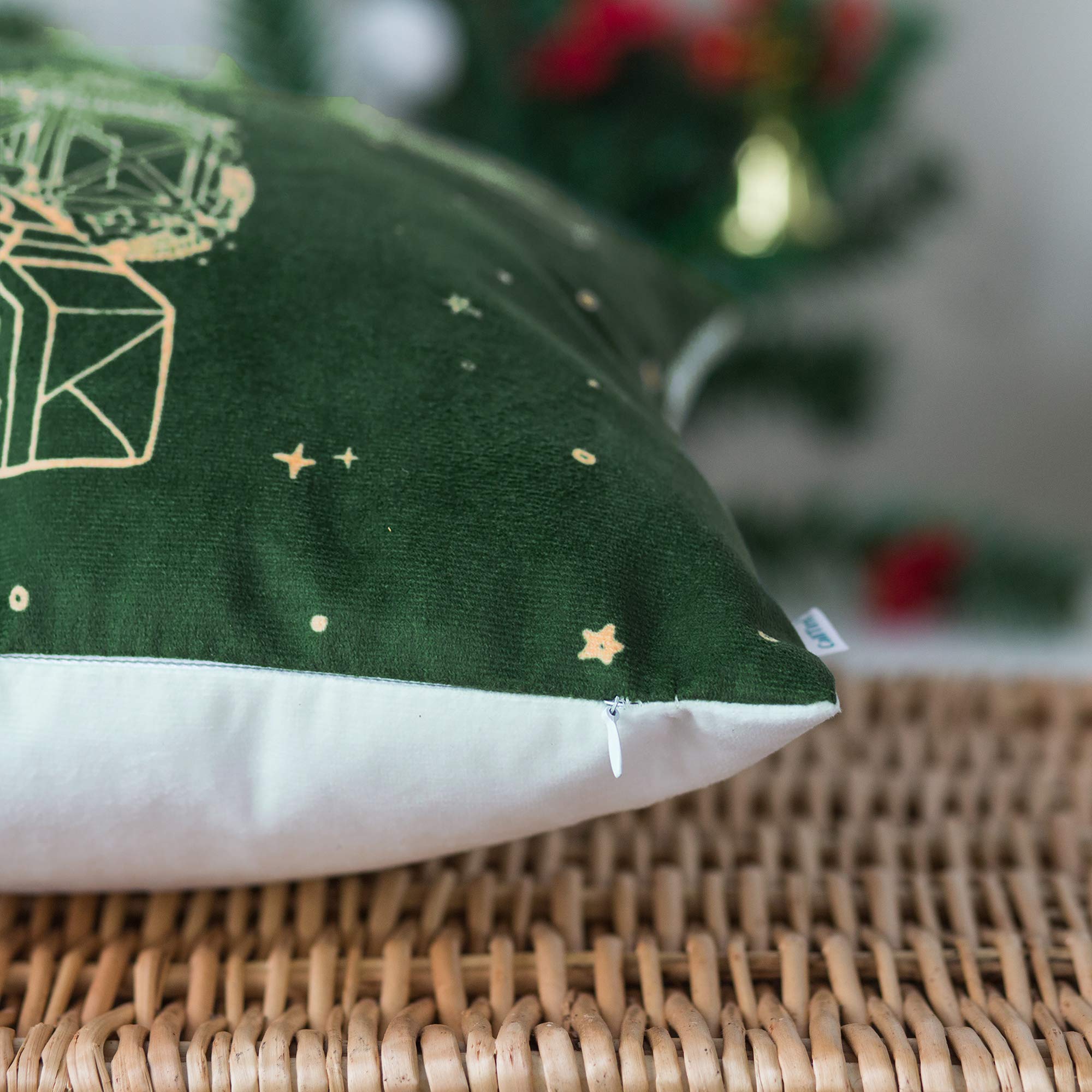 CaliTime 18x18 Inch Christmas Tree Print Fleece Throw Pillow Covers Pack of 2 - Soft Cozy Decorative Cushion Covers for Sofa, Couch, Bedroom - Perfect Holiday Home Decor Gift (Green)