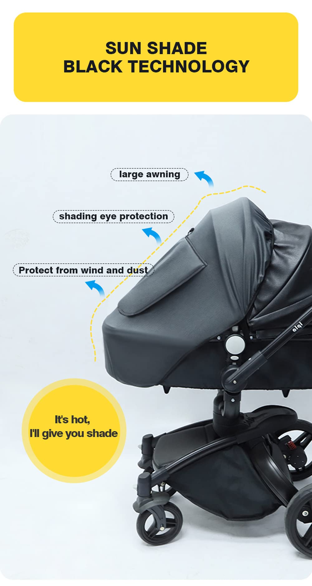 Universal Baby Stroller Sun Shade with Viewing Window - UV Protection Sun Cover & Breathable Canopy for Prams & Buggys - Blackout Blind & SnoozeShade for Outdoor Walks, Park Visits & Travel