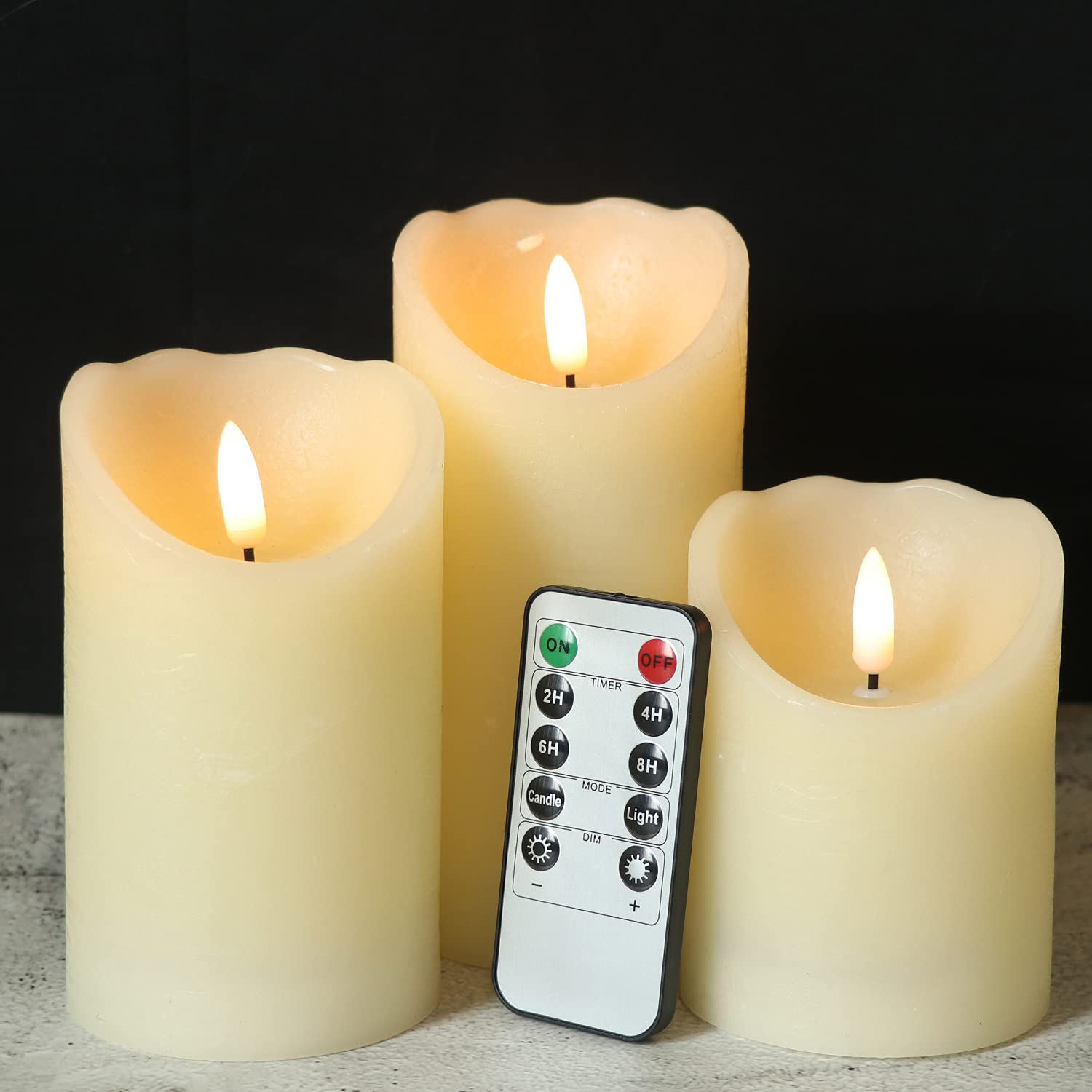 Eldnacele Flameless Flickering LED Candles with Timer - Set of 3 Real Wax Battery Operated 3D Wick Pillar Candles (3