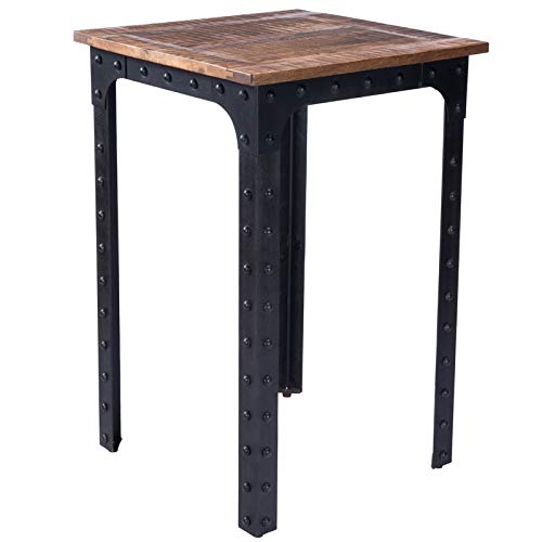 Rustic Lodge Pub Table - Beaumont Lane Wood & Metal Iron Dining Table in Beige | Perfect for Home Bar, Kitchen, or Outdoor Patio