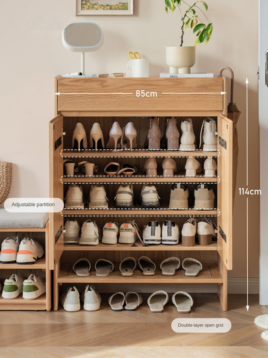 Solid Oak Wood Shoe Storage Cabinet - Modern Nordic Style with Rock Slab Design - Perfect for Entryway, Bedroom, or Closet Organization