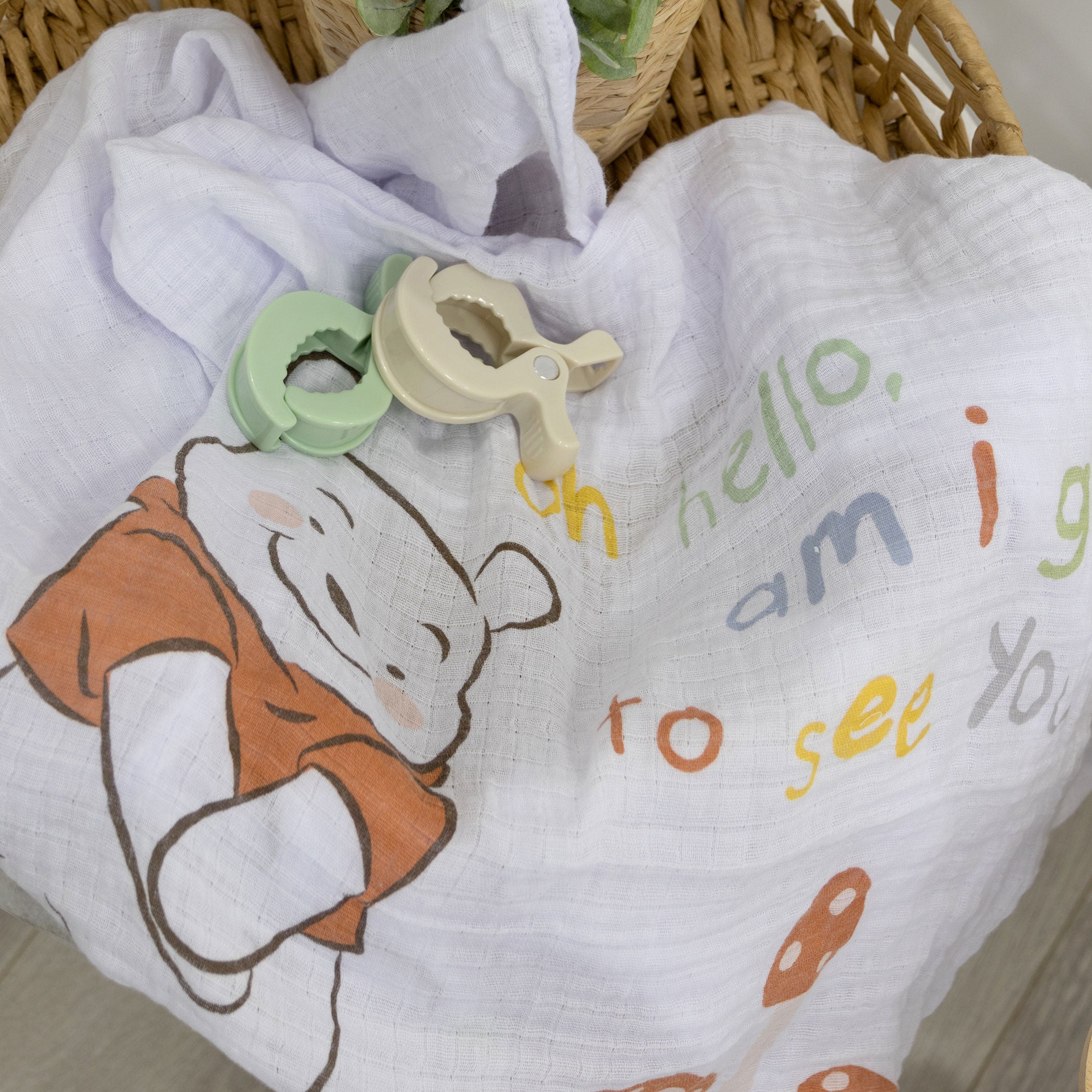 Disney Winnie the Pooh Muslin Baby Wrap & Stroller Clips Set - Soft Swaddle Blanket and Pram Security Clips for Newborns, Infants - Perfect for Nursing, Sleeping, and On-the-Go Comfort