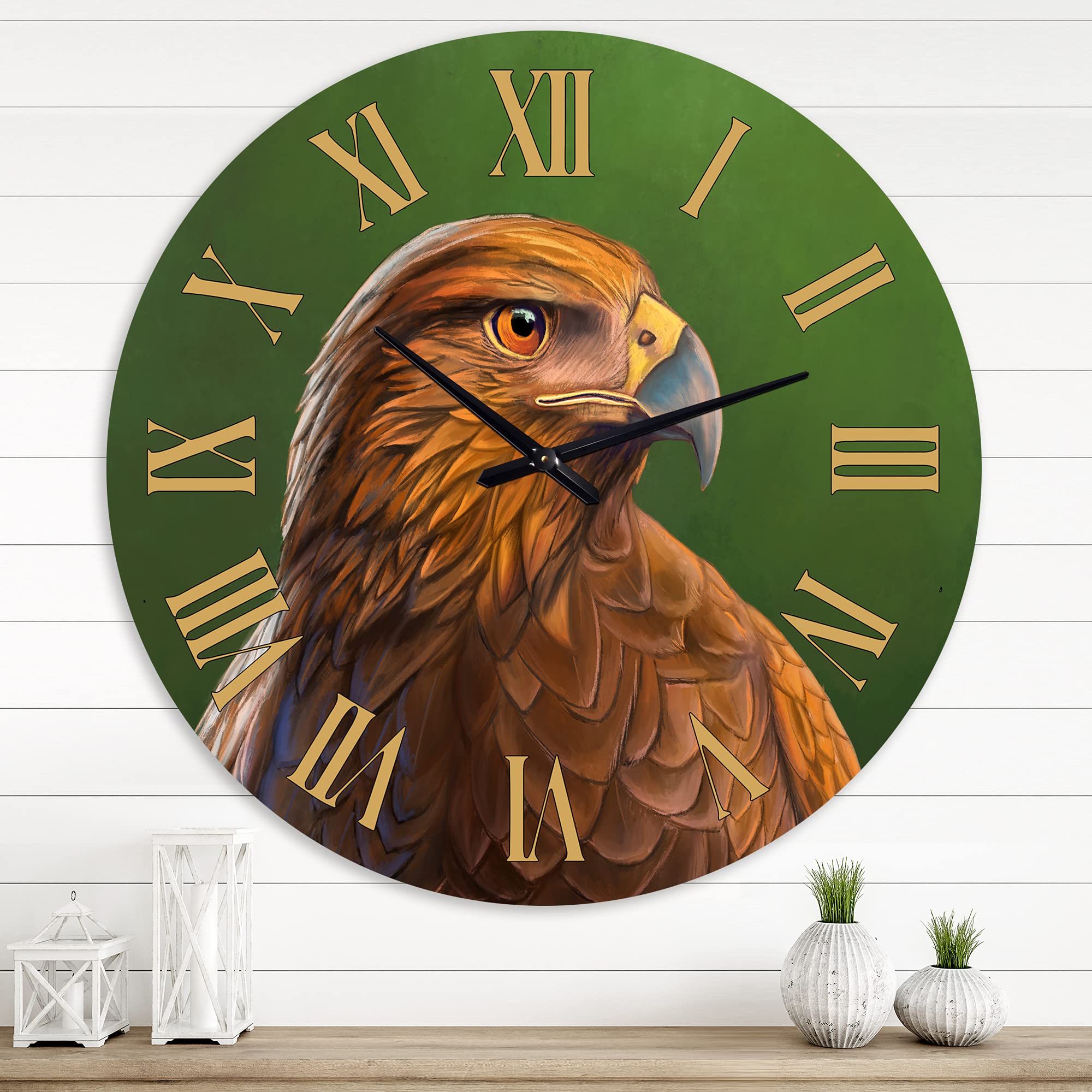 Harris Hawk Bird Portrait Large Wall Clock - Traditional Office Decor, Home & Living Room Wall Art - Perfect for Home, Office, and Gift Giving