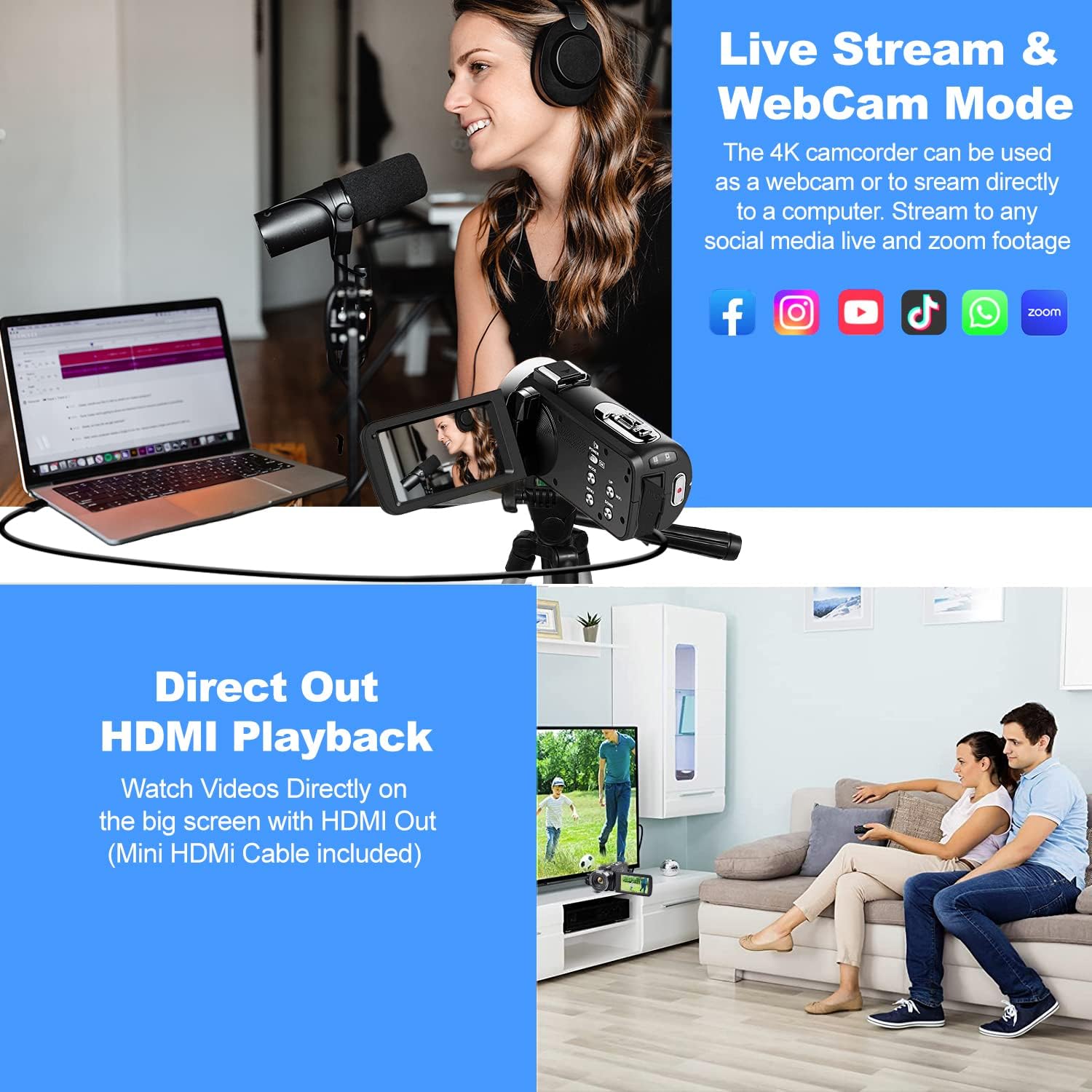 Acuvar 4K Video Camera Camcorder - 48MP Auto Focus Vlogging Camera for YouTube with 60FPS, 18X Zoom, Webcam, Mic & Stabilizer - Includes 64GB SD Card & Card Reader - Perfect for Travel Vlogging, Live Streaming & Content Creation