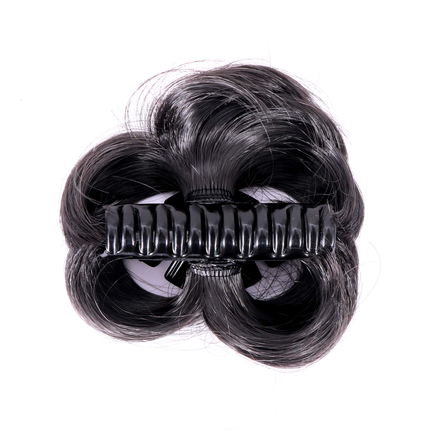 NAVMAV Claw Clip for Messy Bun - Wavy Curly Hair Clip, Chignon Ponytail Updo Hair Extensions for Women (Black) - Perfect for Casual, Work & Special Occasions
