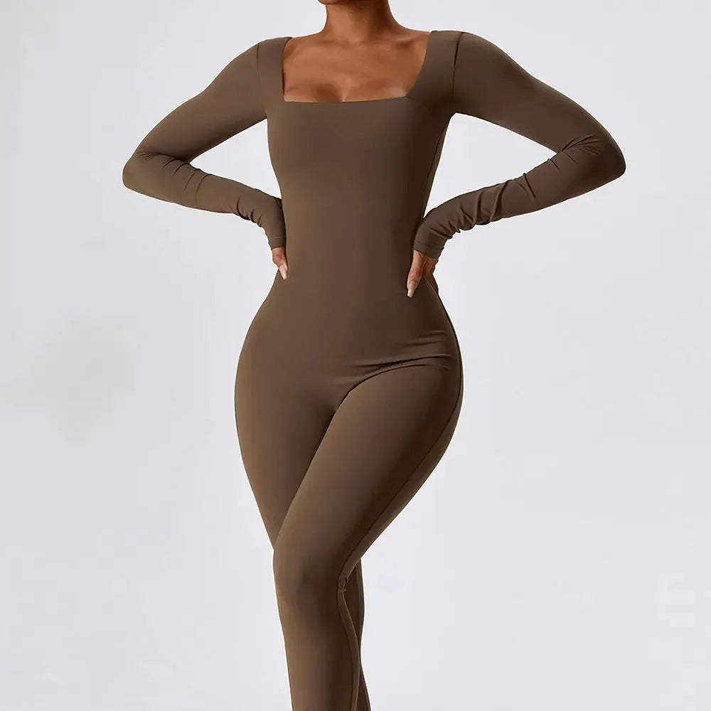 Women's Seamless Long Sleeve Yoga Jumpsuit - Gym Workout Bodysuit for Fitness, Running & Push Ups | Breathable Sportswear for Yoga, Pilates & Home Exercises