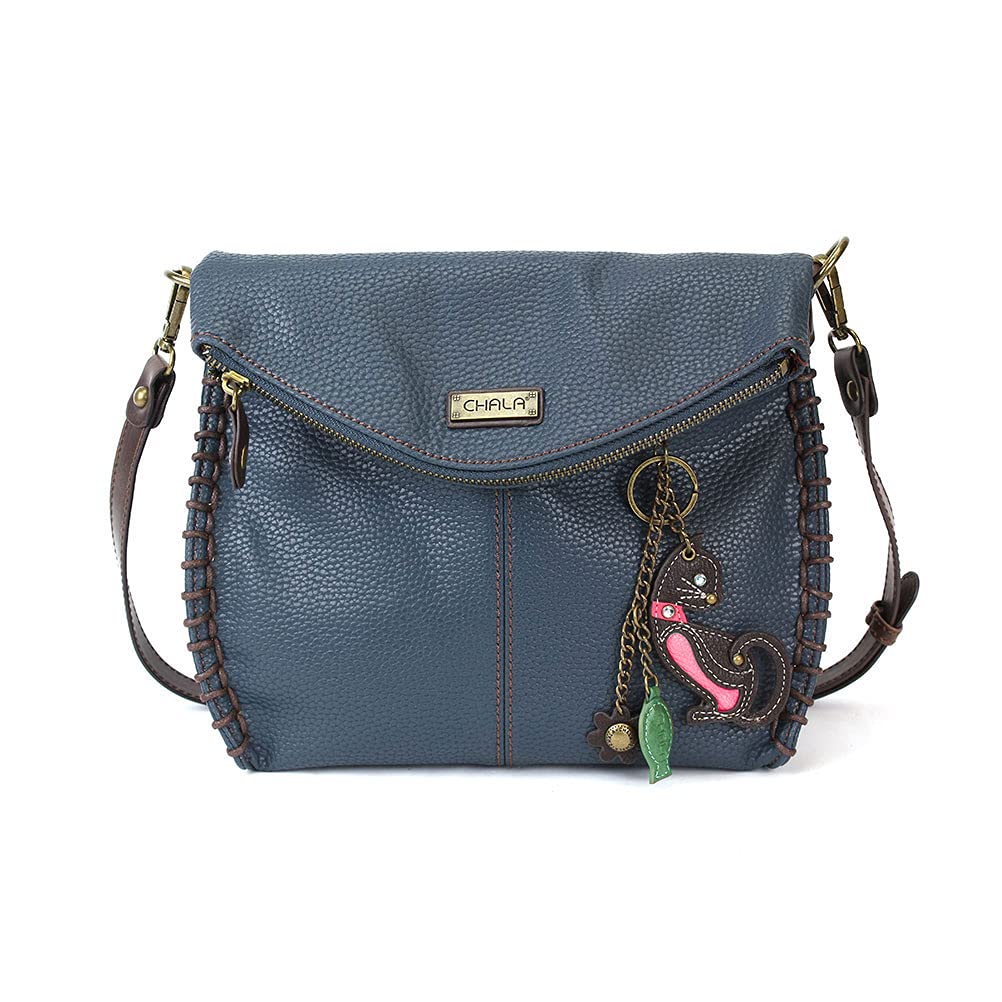 Stylish CHALA Crossbody Bag for Women - Navy & Pewter Flap Top Shoulder Handbag with Secure Zipper | Perfect for Travel, Shopping & Everyday Use
