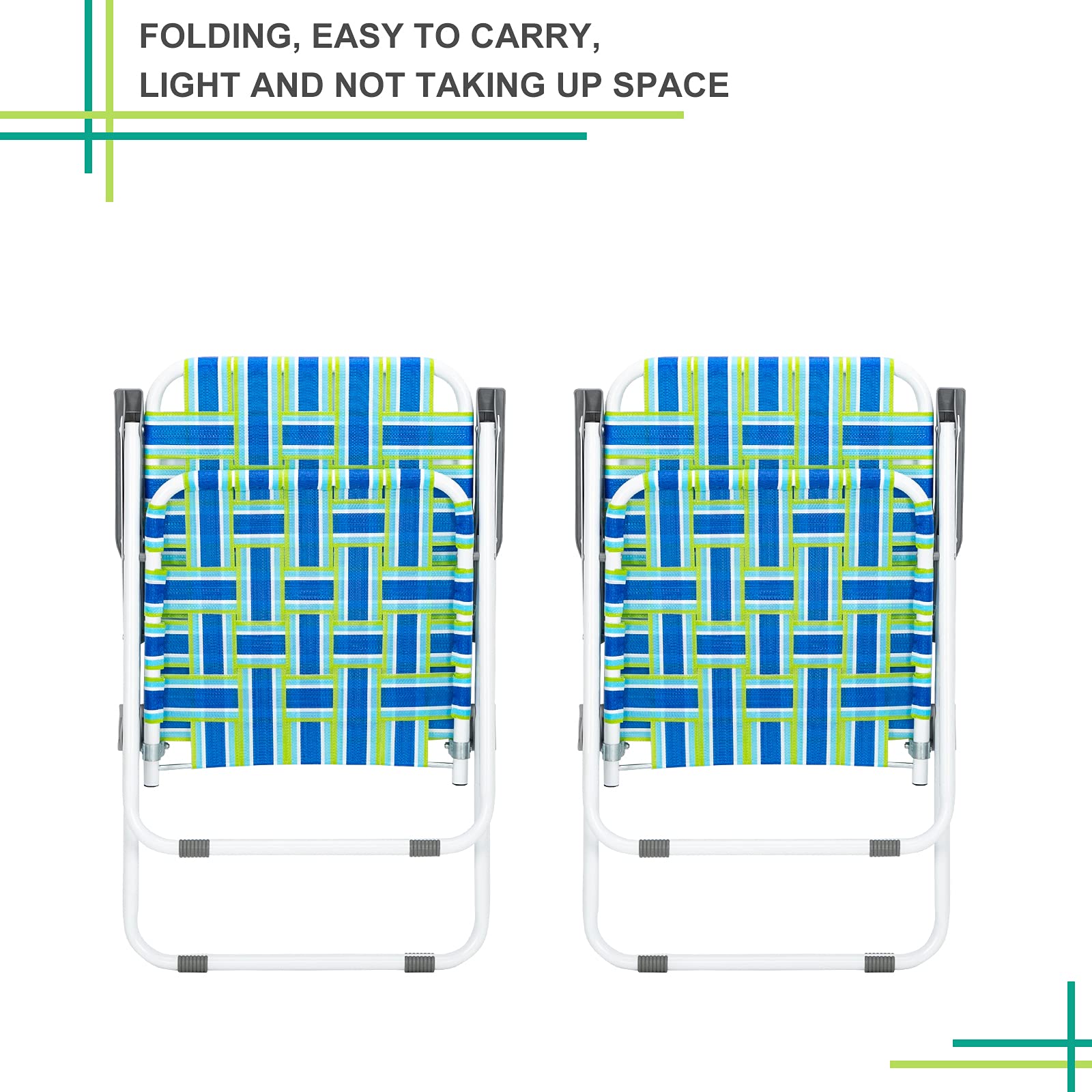 2 Pack Lightweight Portable Folding Web Chairs - Outdoor Patio, Beach, Garden, Yard & Lawn Chairs for Camping, Picnics, Backyard Relaxation & Summer Events