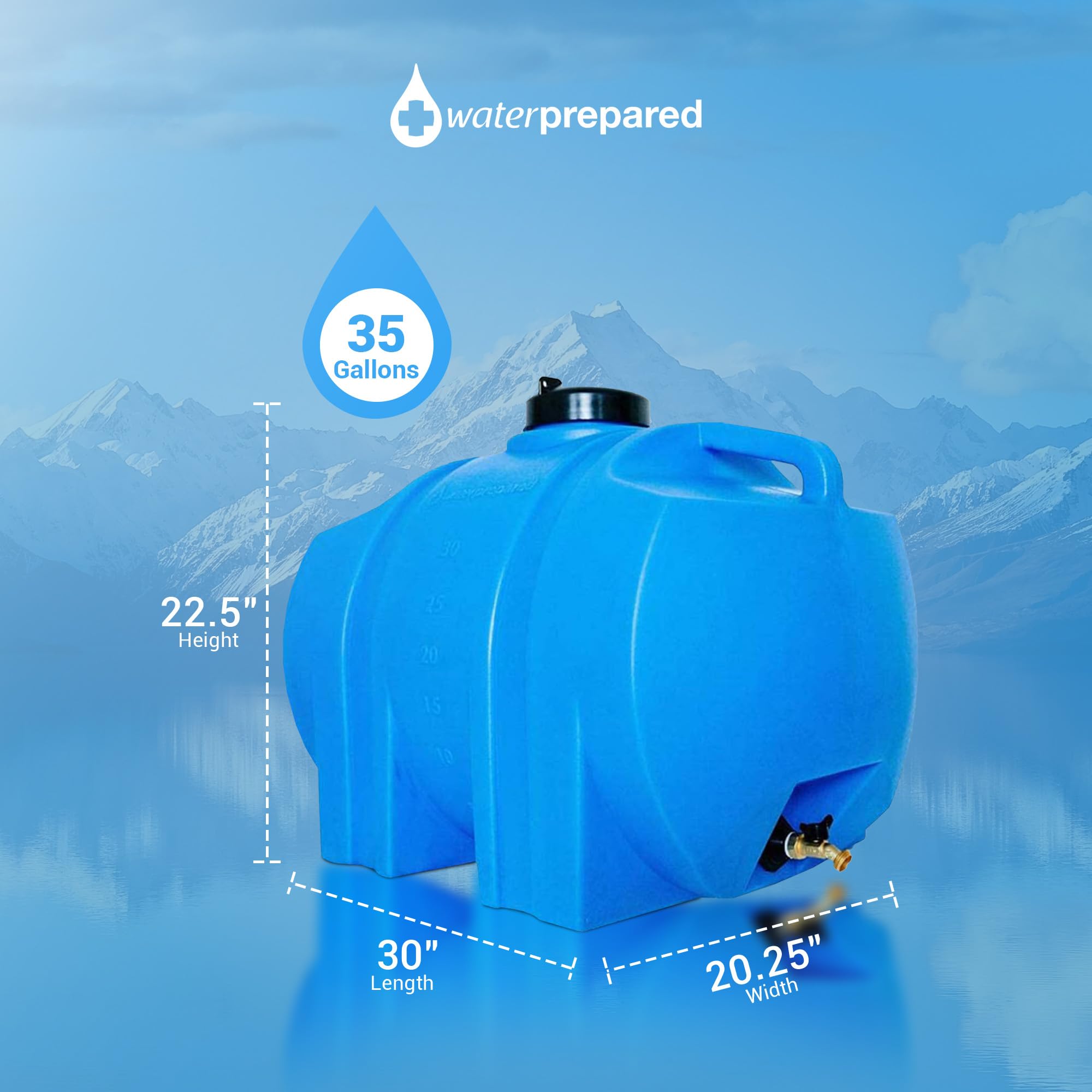 35 Gallon Emergency Water Storage Tank - BPA Free Blue Water Barrel with Large Lid for Disaster Preparedness | Space Saving, Long Lasting Water Container for Home, Camping & Emergency Survival Kits