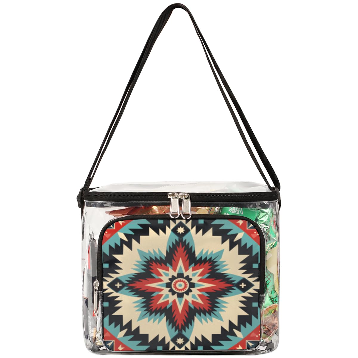 GzLeyigou Clear Transparent Tote Bag - Abstract Flower Design, Curved Shape with Handles, Crossbody Shoulder Bag for Women | Perfect for Outdoor Travel, Picnic, Concerts, Sports Events & Stadium Approved | Lunch Bag, Beach Essentials Carrier & Festival Accessory