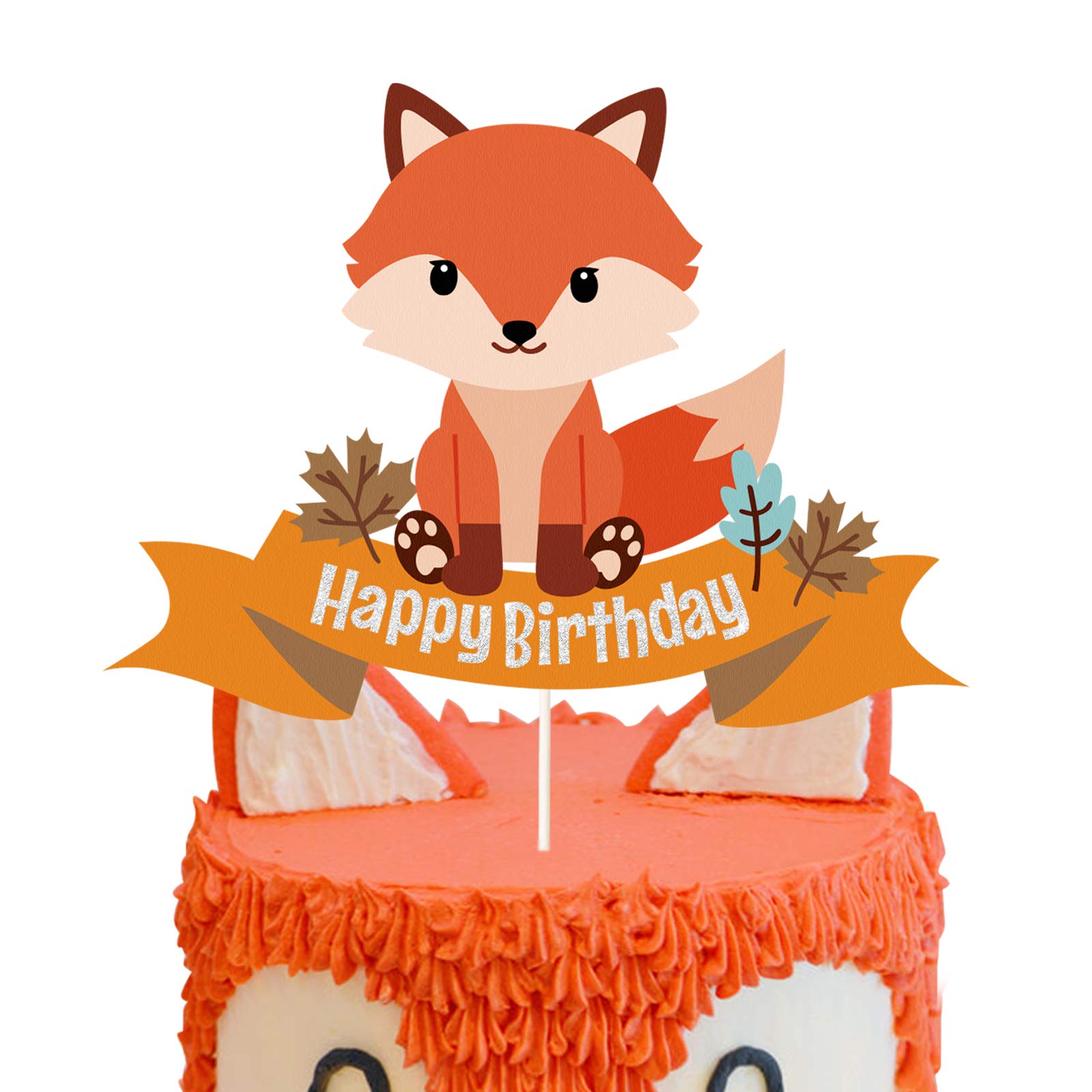 Glitter Fox Happy Birthday Cake Topper - Animal Theme Party Decor for Baby Showers & Kids Birthday Celebrations | Perfect for 1st Birthday, Gender Reveal & Special Occasions