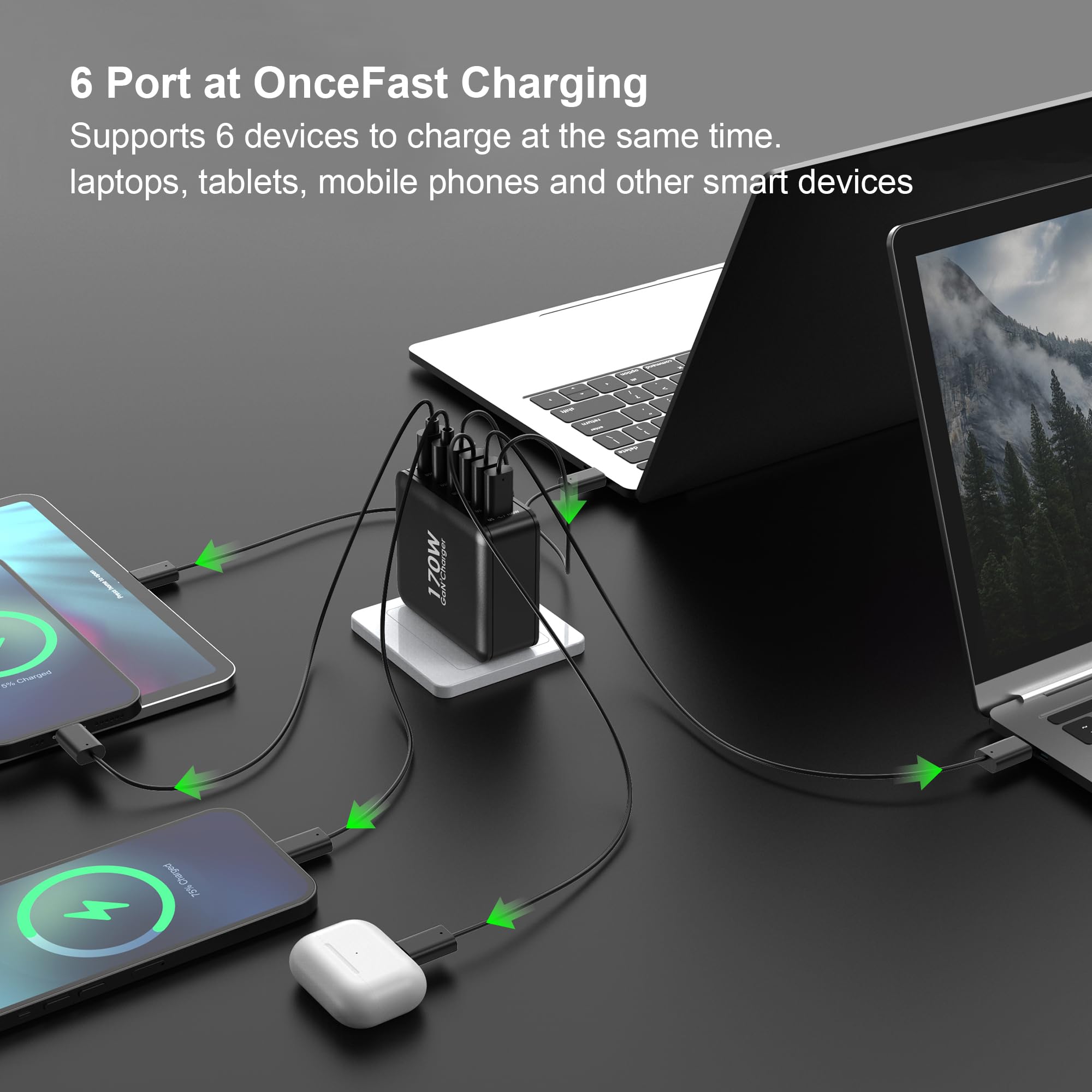 CHIPOFY 170W GaN USB C Charger Station - 100W PD & 65W Super Fast Charging, Compact Travel Power Adapter for MacBook Pro/Air, iPhone 14/13/12 Series - Perfect for Home, Office & Travel Charging Needs