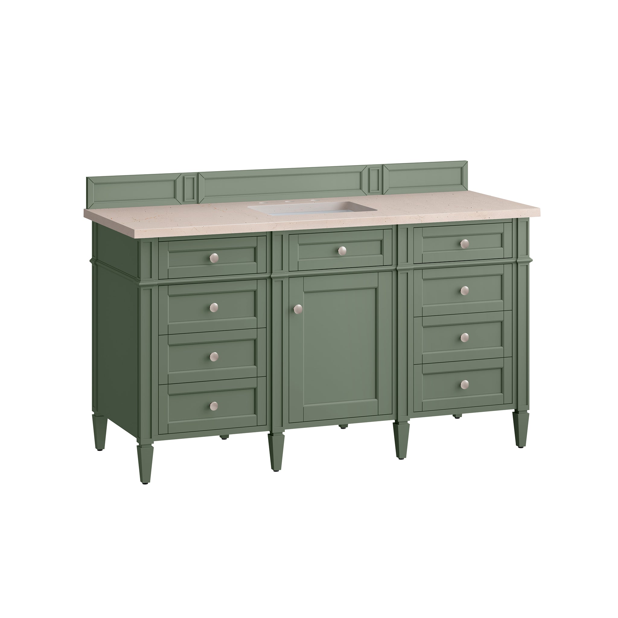 Brittany 60-Inch Single Bathroom Vanity with Smokey Celadon Finish & 3CM Eternal Marfil Stone Top – Perfect for Modern Master Bathrooms & Guest Suites