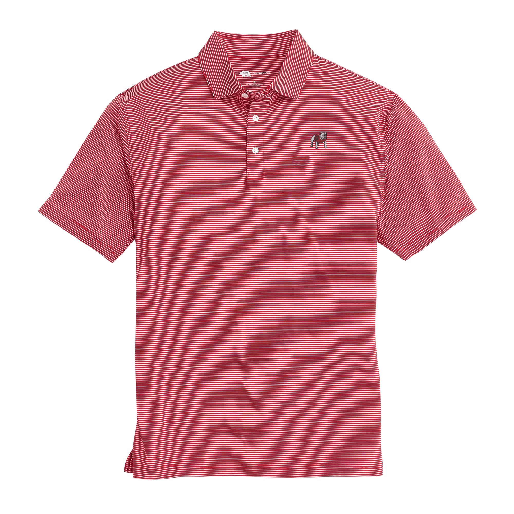 Standing Bulldog Stripe Polo Shirt for Men - Red and White Casual Wear for Golf, Outdoor Activities & Everyday Fashion