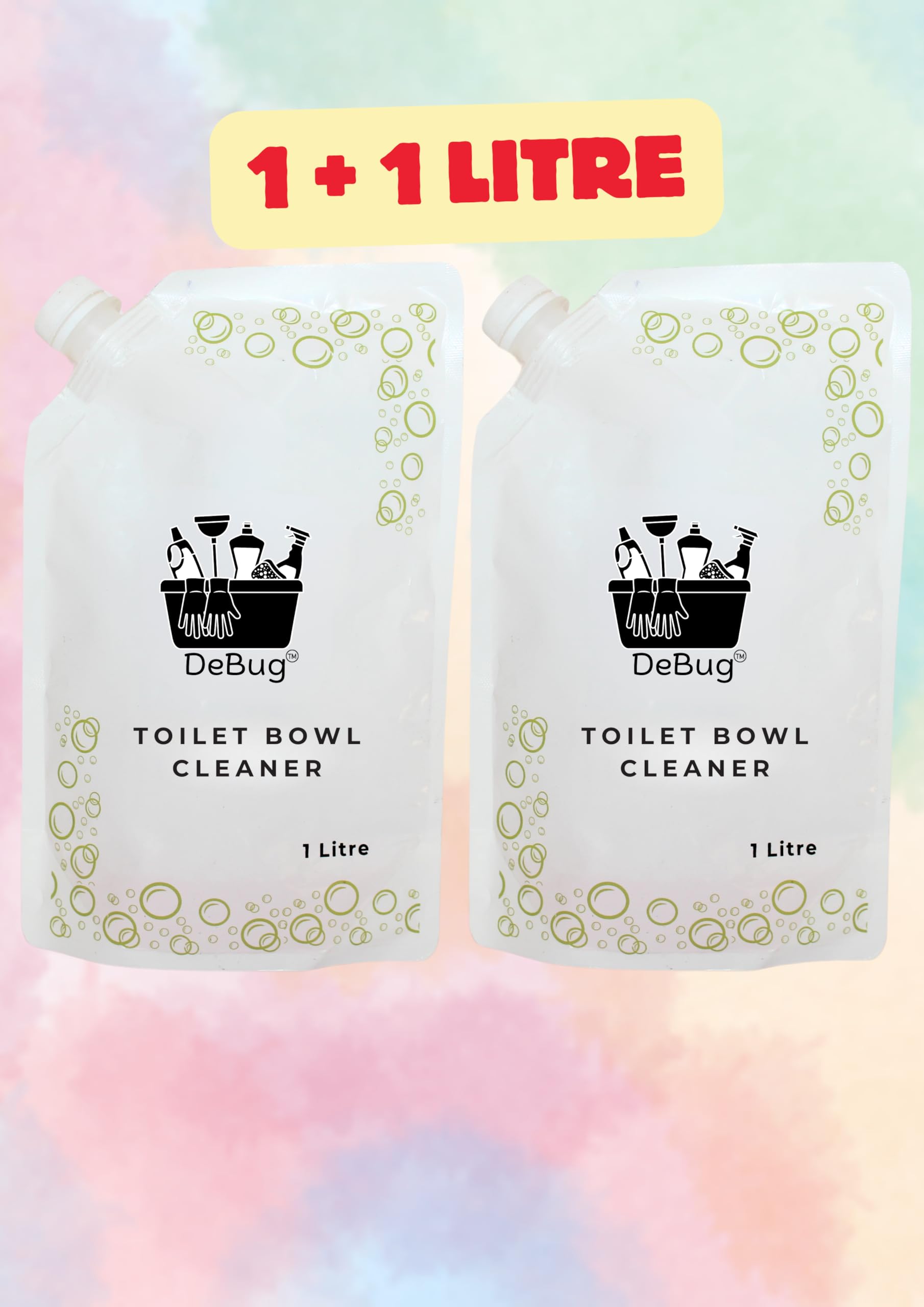 Debug Toilet Bowl Cleaner Refill Pack - 2 x 1L (2-Pack) | Antibacterial Toilet Cleaning Liquid for Deep Stain Removal | Perfect for Home, Hotel & Public Restroom Sanitation