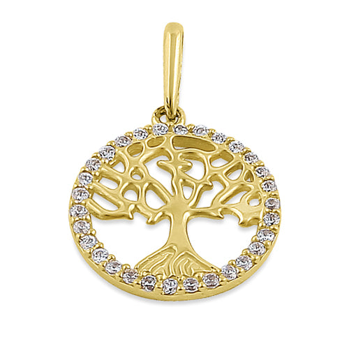 14K Solid Yellow Gold Tree of Life CZ Pendant Necklace for Women - Elegant Cubic Zirconia Jewelry Gift for Birthday, Anniversary & Special Occasions