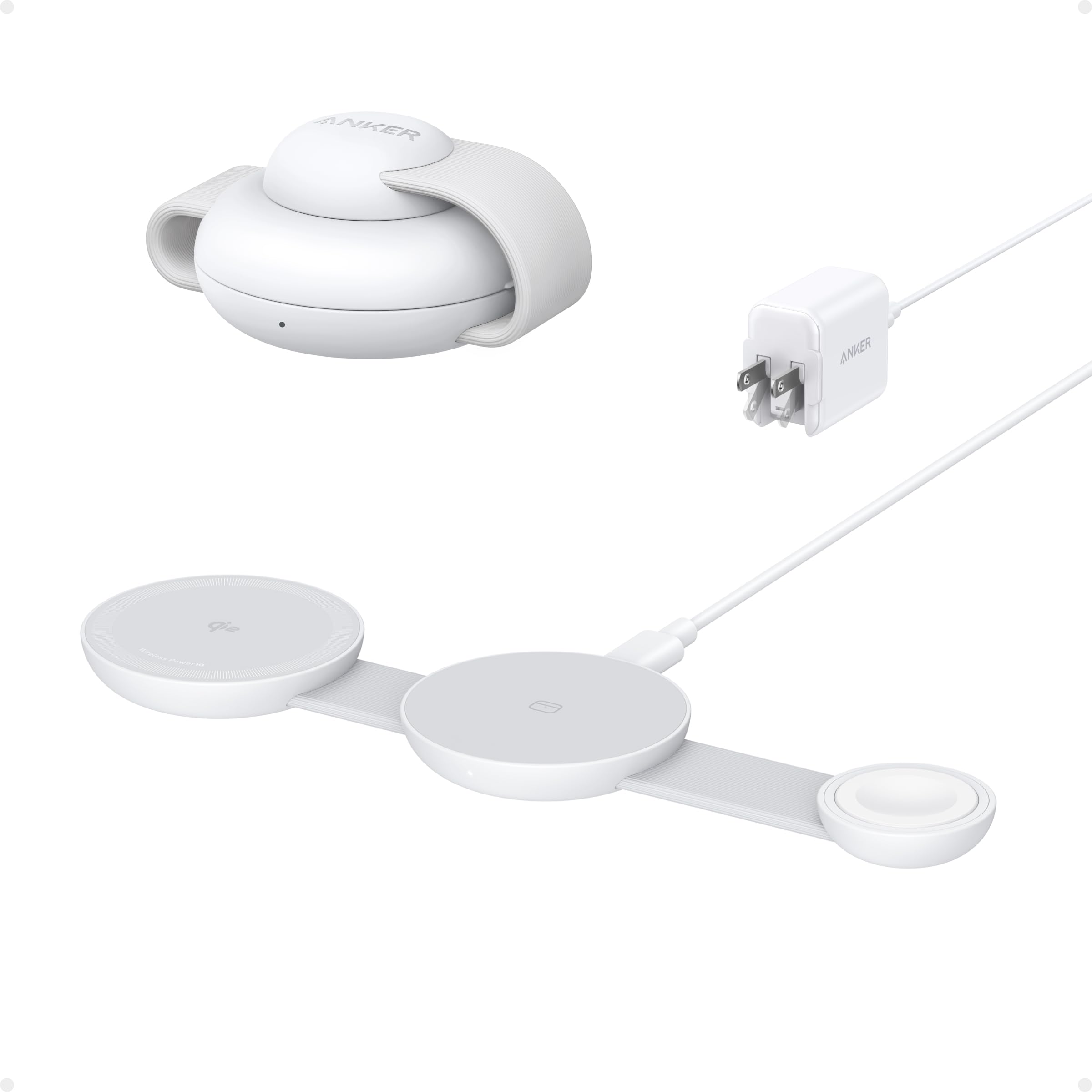 Anker MagGo UFO 3-in-1 Wireless Charging Station - Qi2 Certified 15W Fast Charger for iPhone 16/15/14/13/12, AirPods & Apple Watch | Foldable Travel Charger Pad | MagSafe Compatible (Not a Power Bank) | Perfect for Home, Office & Travel Use