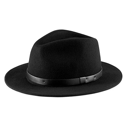 Stylish Unisex 100% Wool Felt Fedora Hat - Classic Wide Brim Crushable Design with Belt Buckle for Men & Women | Perfect for Outdoor Adventures, Vintage Fashion & Casual Wear