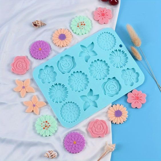 12-Cavity Flower Silicone Mold for Cake, Chocolate, Resin, Soap & Jewelry Making - Perfect for Baking, DIY Crafts & Party Decorations