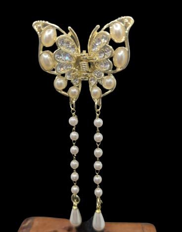 Butterfly Hair Claw Clip with Pearl Tassel - Small Hair Clutch for Women | Elegant Hair Accessories for Parties, Weddings & Everyday Style