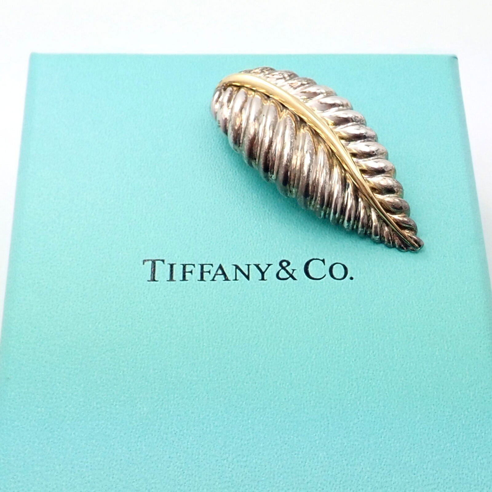 Authentic Tiffany & Co 18k Yellow Gold Silver Leaf Pin Brooch 2003 - Vintage Jewelry for Women, Perfect for Weddings, Parties & Special Occasions