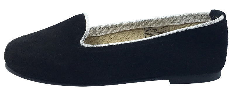 Girl's Black Suede Ballet Flats with Silver Piping - Comfortable Dress Shoes for Toddler & Kids - Perfect for Dance Class, Parties & Special Occasions